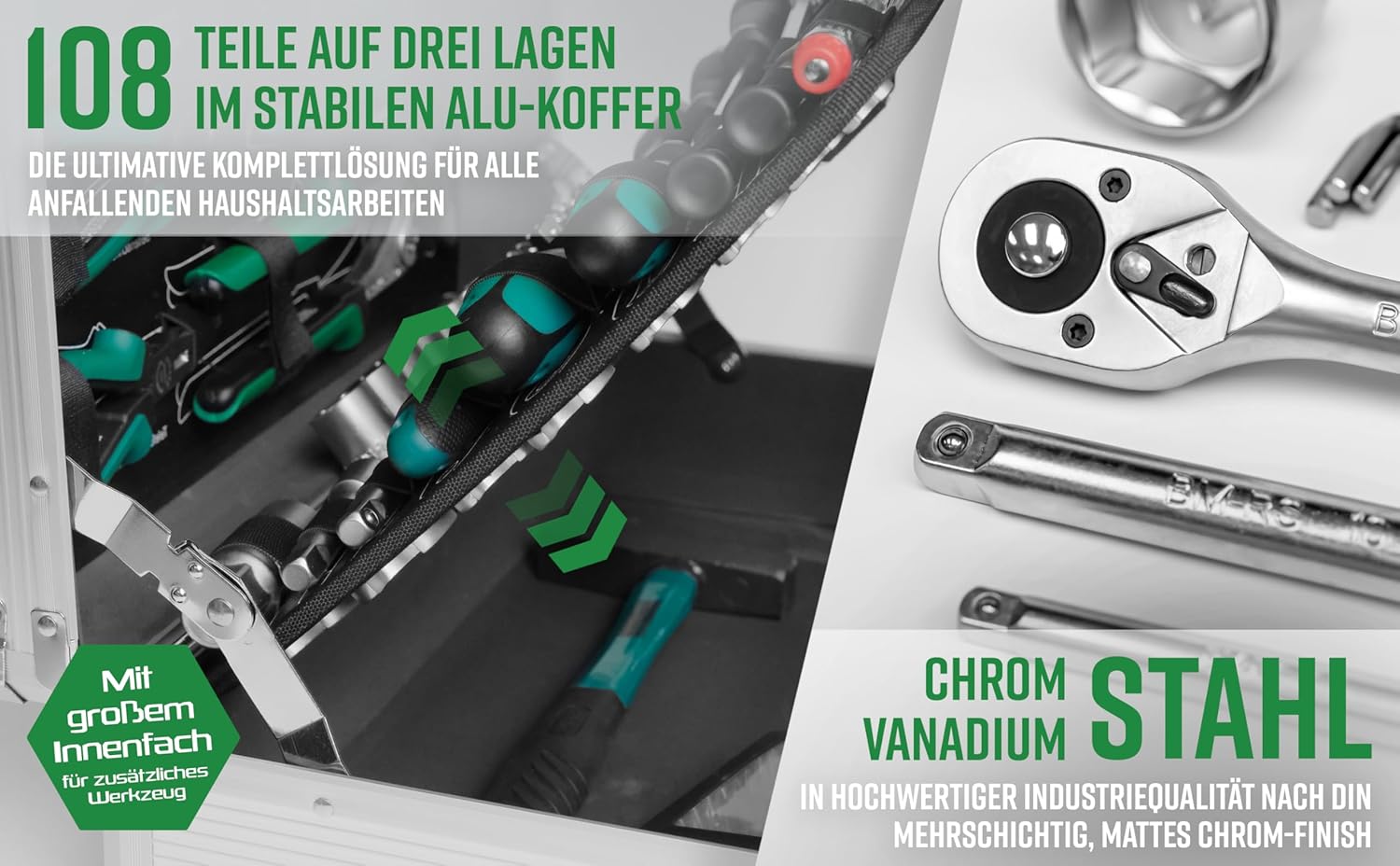 Brüder Mannesmann M29075 Aluminium-Werkzeugkoffer, 108-teilig – Bild 2
