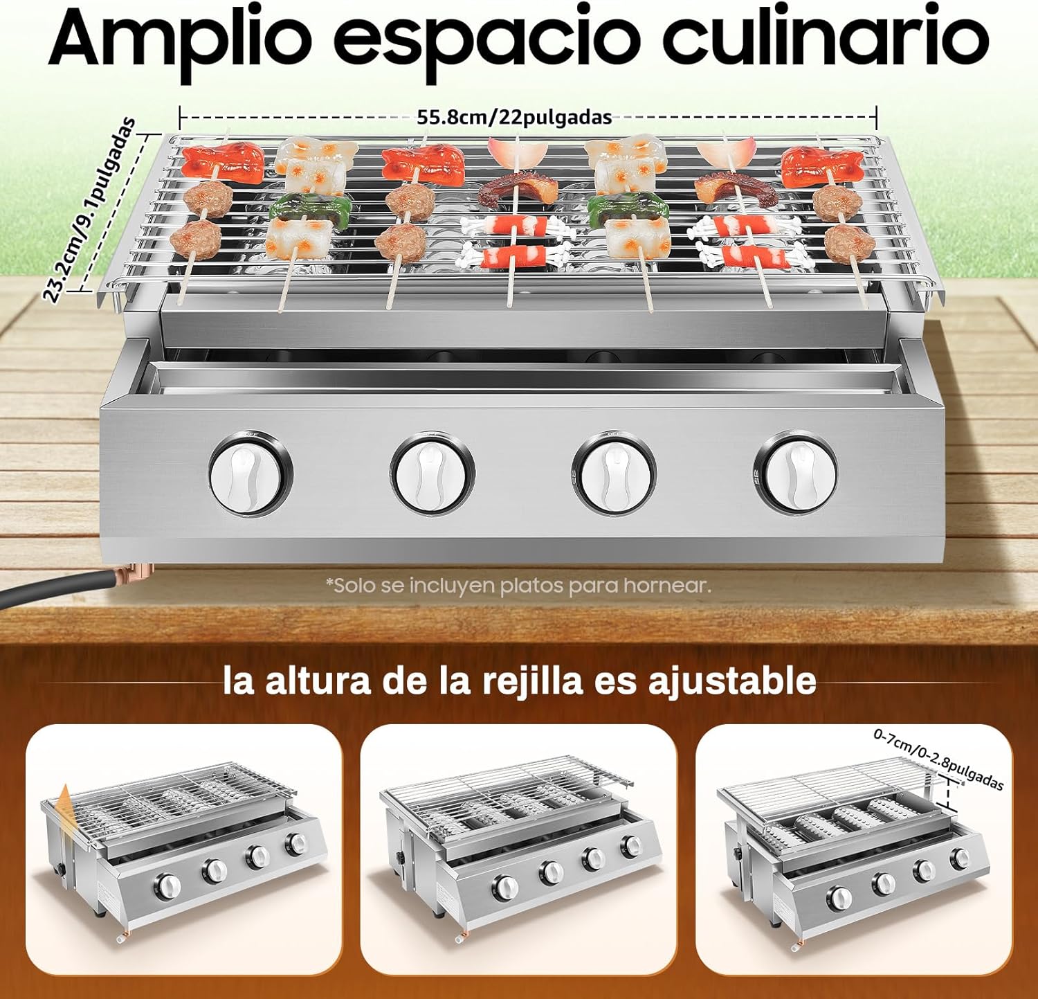 4-Flammen-Gasgrill, BBQ-Tischgrill, tragbarer Campinggrill, Edelstahl-Gastroröster, Gasröster, Outdoor-Gasherd, Barbecue-Butangrill, Seitenbrenner-Grilltischplatte, rauchfrei – Bild 4