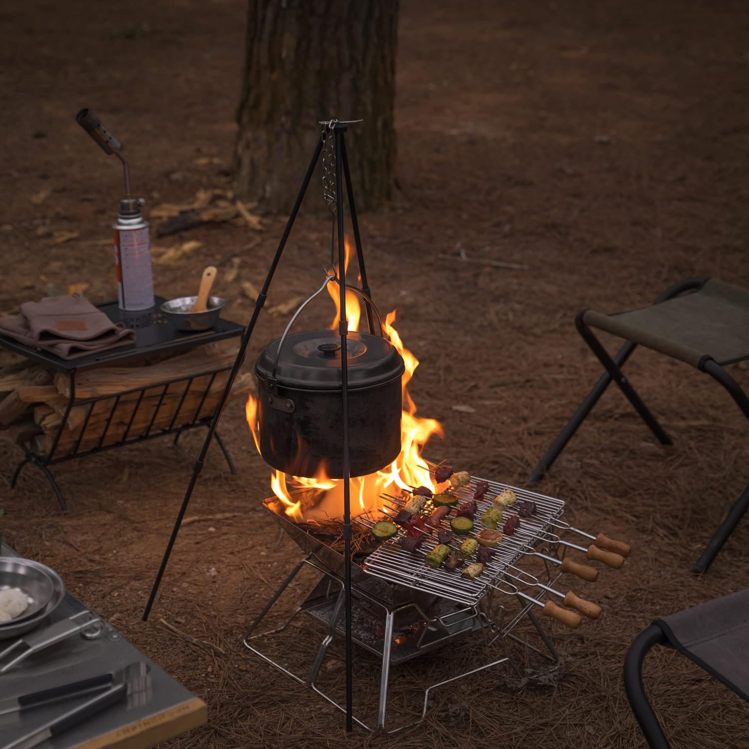 Campingmoon Campinggrill, Edelstahl, faltbar, tragbar, Holzkohlegrill, 35,6 cm, mit Tragetasche, MT-2 – Bild 7