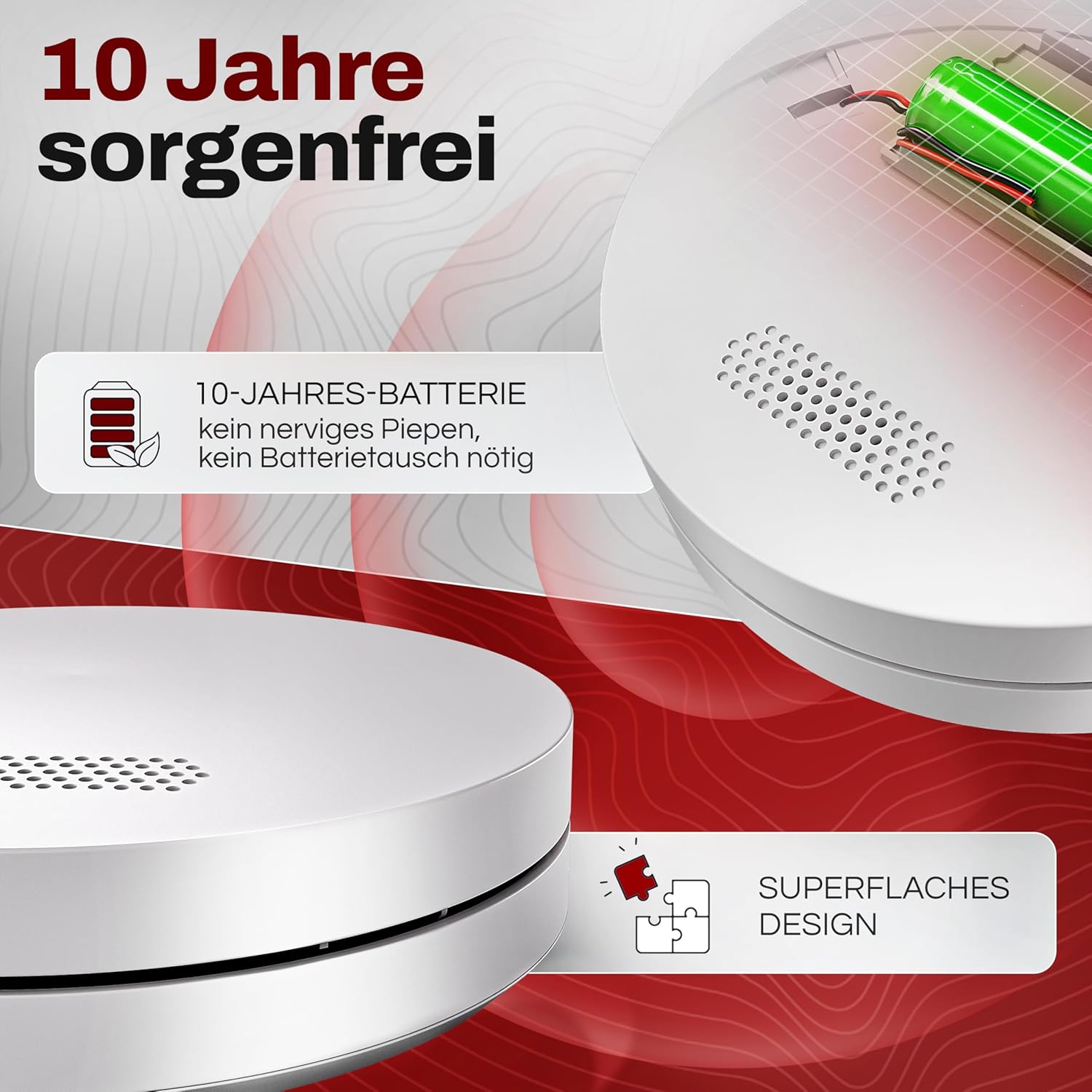 ALPENLUFT Rauchmelder 10 Jahresbatterie, flacher Brandmelder, Rauchmelder, Brandmelder, ohne Bohren, ohne LED-Blinken, Rauchbrandschutz-Brandmeldeanlage, 3er-Set – Bild 4