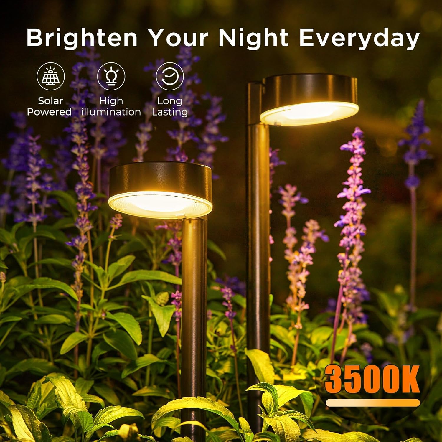 BUCASA Solarleuchten für den Garten im Freien, 6 Stück, helle Solarleuchten für den Außenbereich mit 3000 K warmweißen LED, IP65 wasserdichte Solar-Gartenleuchten, Dekoration für Rasen, Terrasse, Hof, Balkon, Außenbereich – Bild 2