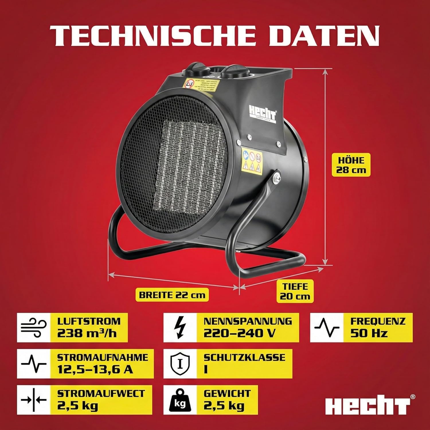 HECHT Keramikheizung – Tragbare Heizung mit 2000 W oder 3000 W – Thermostat – Überhitzungsschutz – Allergikerfreundlich – Leise – Elektrischer Heizkörper für z. B. Wohnzimmer, Badezimmer, Büro. – Bild 8