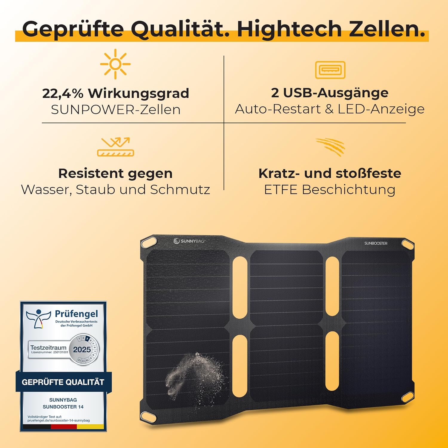 SunnyBAG SUNBOOSTER faltbares Solarmodul mit 21 Watt Leistung, umweltfreundliches Laden mit Solarenergie, wasserdicht und leicht, 2 USB-Ausgänge, 49 x 31 x 0,2 cm – Bild 3