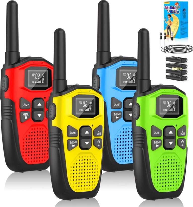 NXGKET Walkie Talkie 4er Set Walkie Talkies Wiederaufladbar für Erwachsene Kinder Radios Lange Reichweite 5 km Walki Talki mit Li-Ionen-Akku, Walkie Talkies VOX Taschenlampe für Outdoor, Camping, Wandern
