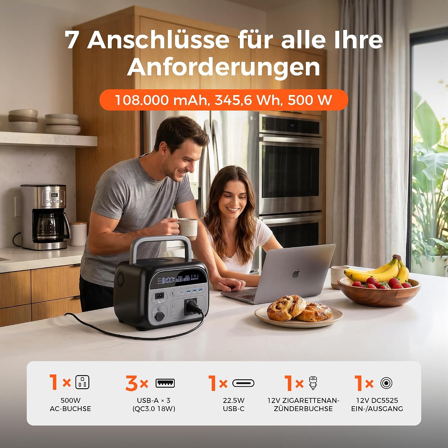 AP400 Power Station 345Wh LiFePO4 Akku, 500W Peak Solargenerator mit 100W Solarpanel, 140W Schnellladung, mobiles Solarset für Camping, Reisen, Outdoor, Notfälle und als Notfall – Bild 3