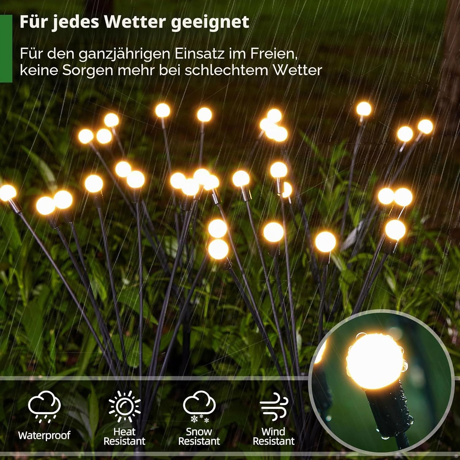GEARLITE Firefly-Solarleuchten für den Garten im Freien, 4 Stück, 32 LEDs, superhell, 2 Lichtmodi, Firefly-Solarleuchten für den Außenbereich mit warmweißem Licht, IP65, wasserdicht, Schaukel-Gartendekoration für Weg, Hof – Bild 4