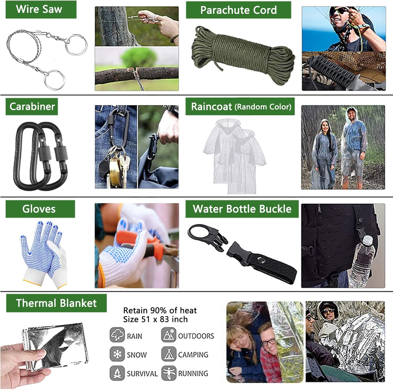 Survival-Kit 163 in 1, Notfall-Überlebensausrüstung mit Kompass, Jagdmesser, Multitool, Hammer, Axt, Taschenlampe und anderem Zubehör, Geschenke für Männer, Camping, Wandern, Abenteuer – Bild 5