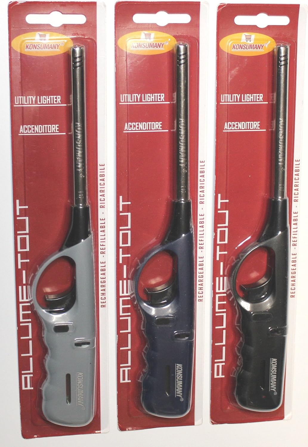 4 Stück Feuerzeug Gasfeuerzeuge 27 cm lang nachfüllbar (Grau, Blau, Schwarz + 4. Farbe je nach Verfügbarkeit) – Bild 6