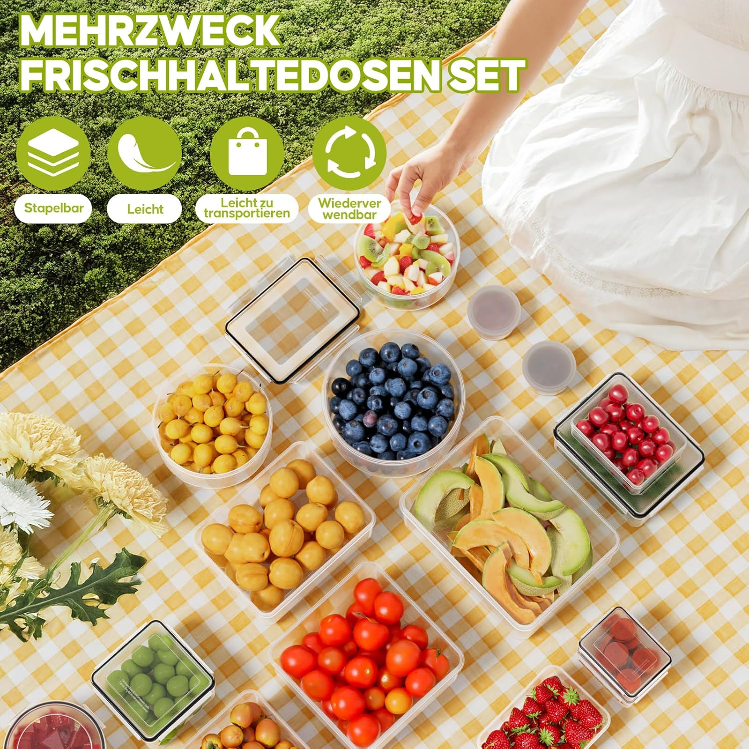 Wwtop 42 Frischhaltedosen mit Deckel, Vorratsdosen-Set (21 Behälter + 21 Deckel), Meal-Prep-Boxen, auslaufsichere Aufbewahrungsbox mit Deckel, Küche für Mikrowelle, Kühlschrank, BPA-frei – Bild 5