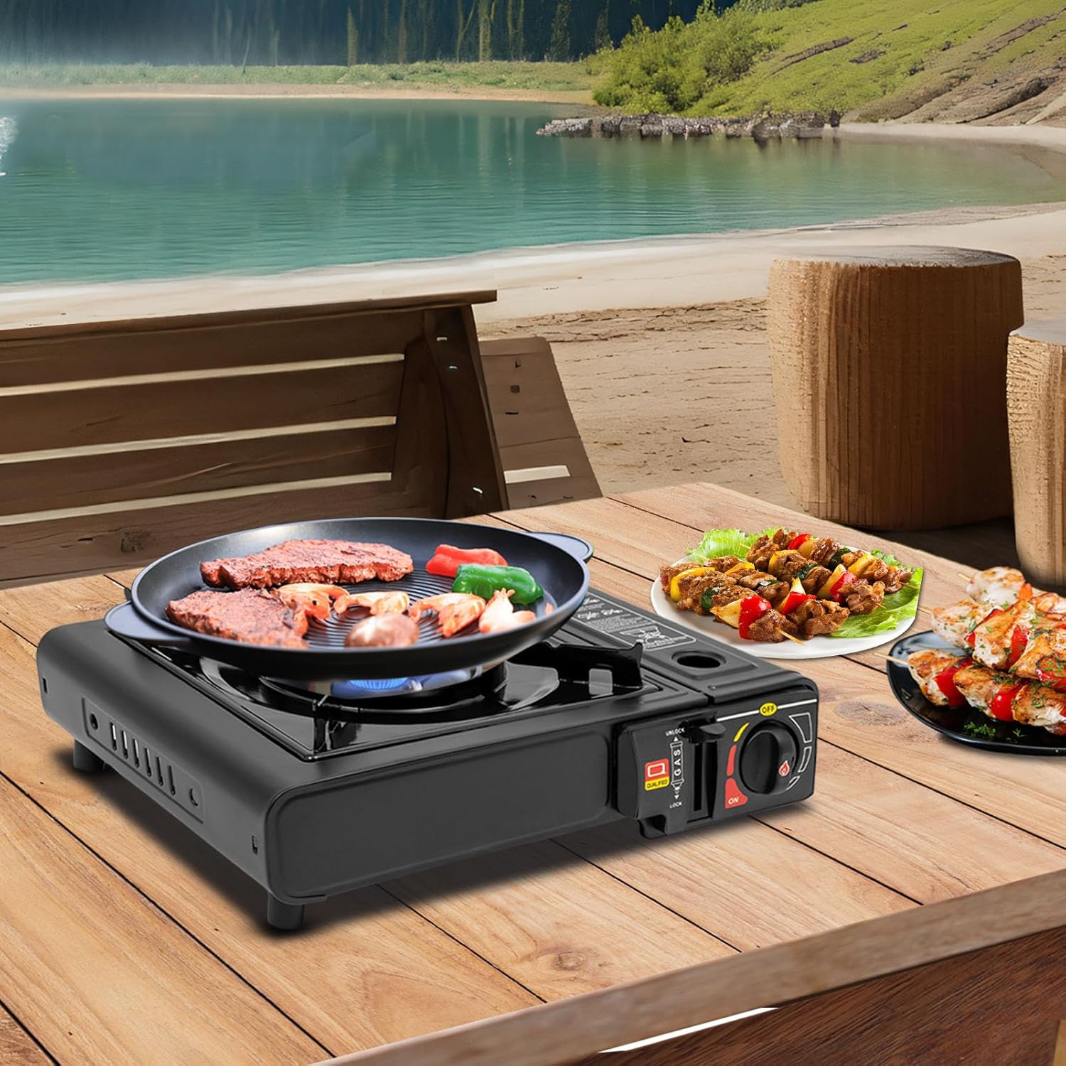 Tragbarer Gasgrill, BBQ-Grill, Grill im Freien, Campingkocher, Camping-Gasgrill, kleines Grillnetz, Tischgrill, Campinggrill, Picknick-Grill, für Camping, Reisen und Kochen im Freien – Bild 7