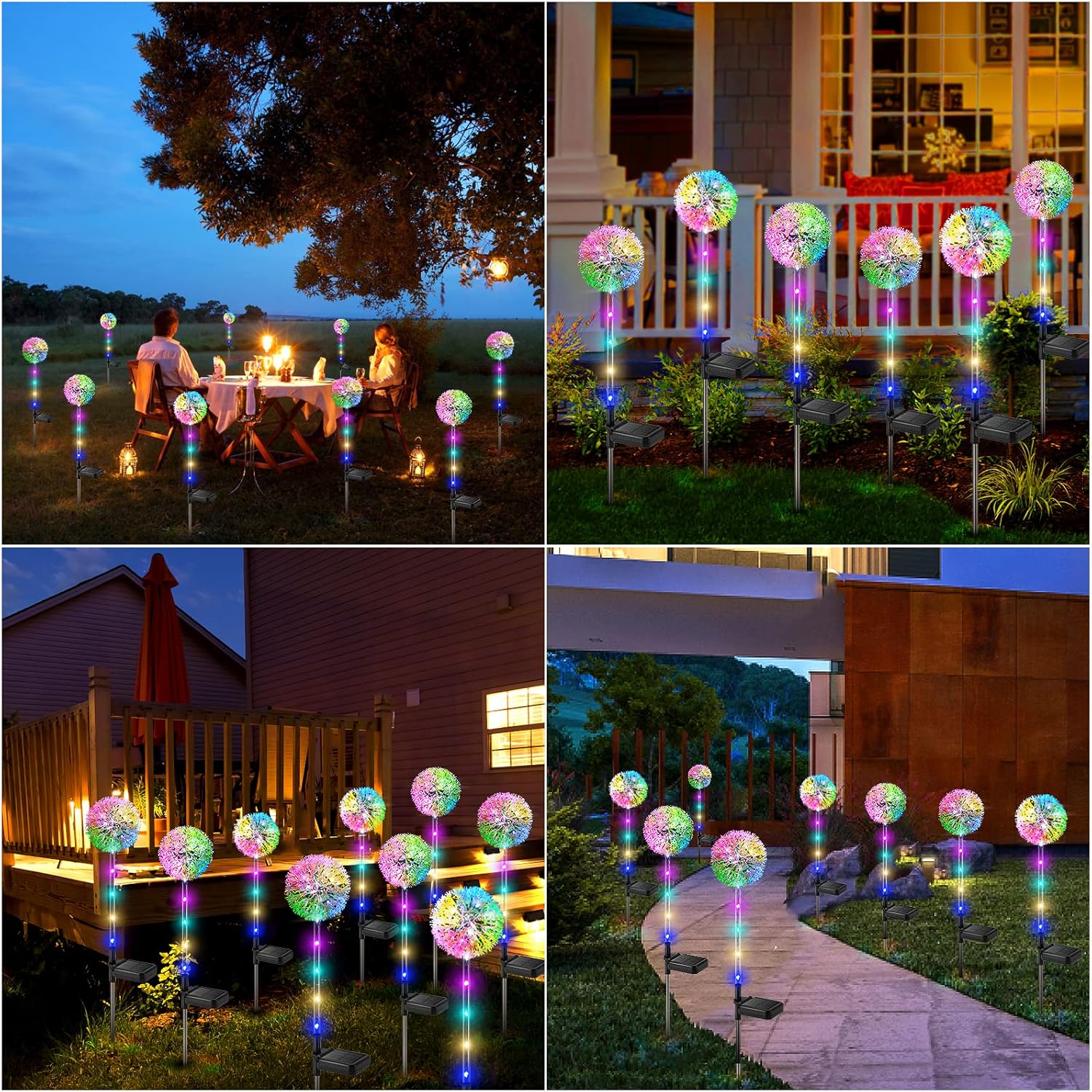 BUCASA Solarleuchten für den Garten im Freien, 4 Stück, Solarleuchten für den Außenbereich, Löwenzahn mit farbiger LED, IP65 wasserdichte Solar-Blumenlampe für Rasen, Balkon, Terrasse, Hof, Gartendekoration, Geschenke für Frauen – Bild 6
