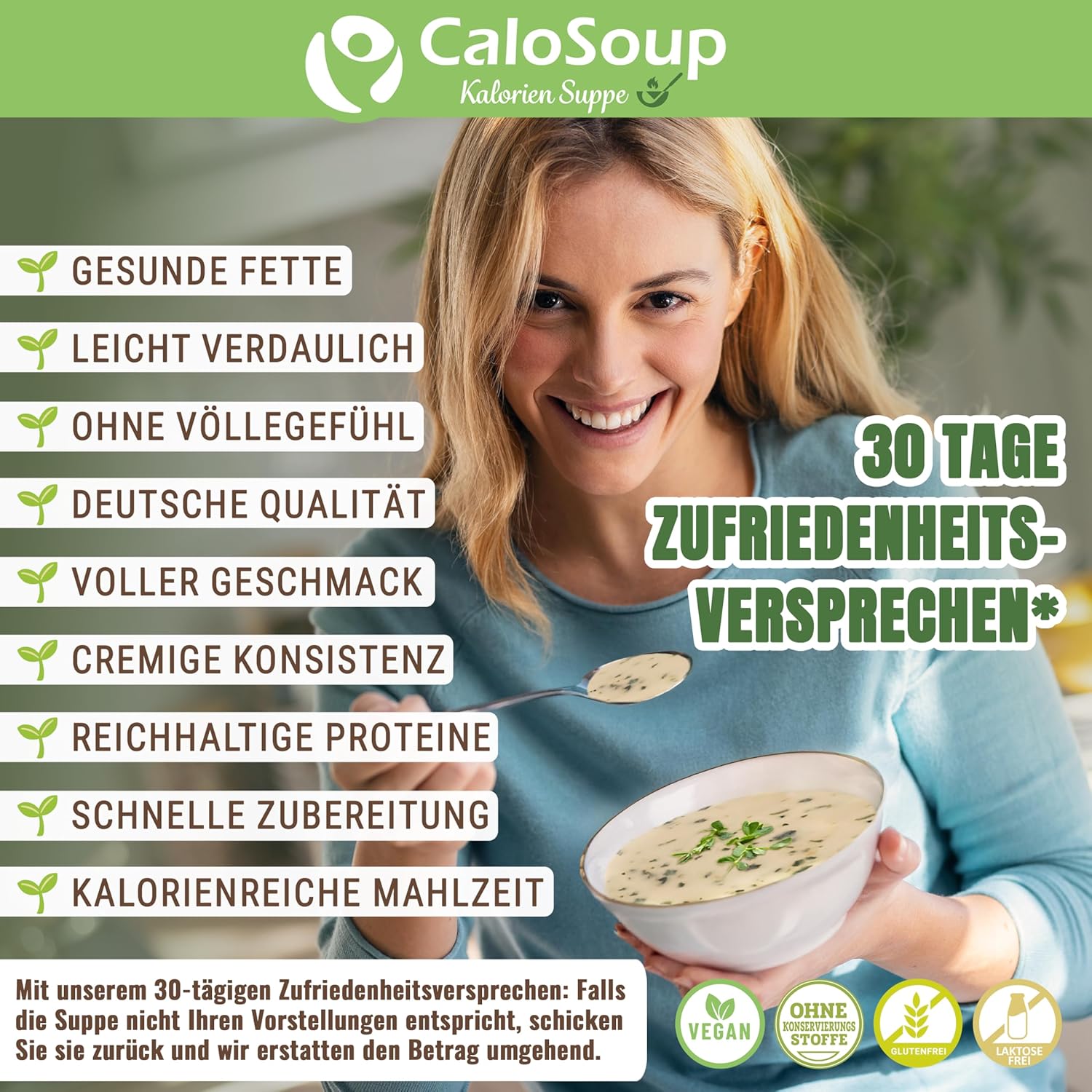 Hochkalorische Suppe zur Steigerung von 20 Portionen | Lebensmittel mit hohem Kaloriengehalt als Fertigsuppe | Fertiggerichte mit Gemüse | Flüssignahrung CaloSoup Kalorien Lauchsuppe (Lauchcreme) 500 g – Bild 4