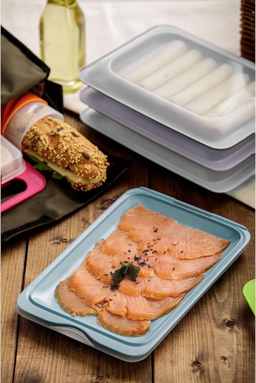 TATAY Kühlboxen für Kühlschränke, 4er-Set, Standard, Frischhaltedosen mit Deckel, stapelbar, geeignet für Gefrierschrank, Mikrowelle und Spülmaschine, BPA-frei, 17 x 3,2 x 25,2 cm, Pastellfarben – Bild 3