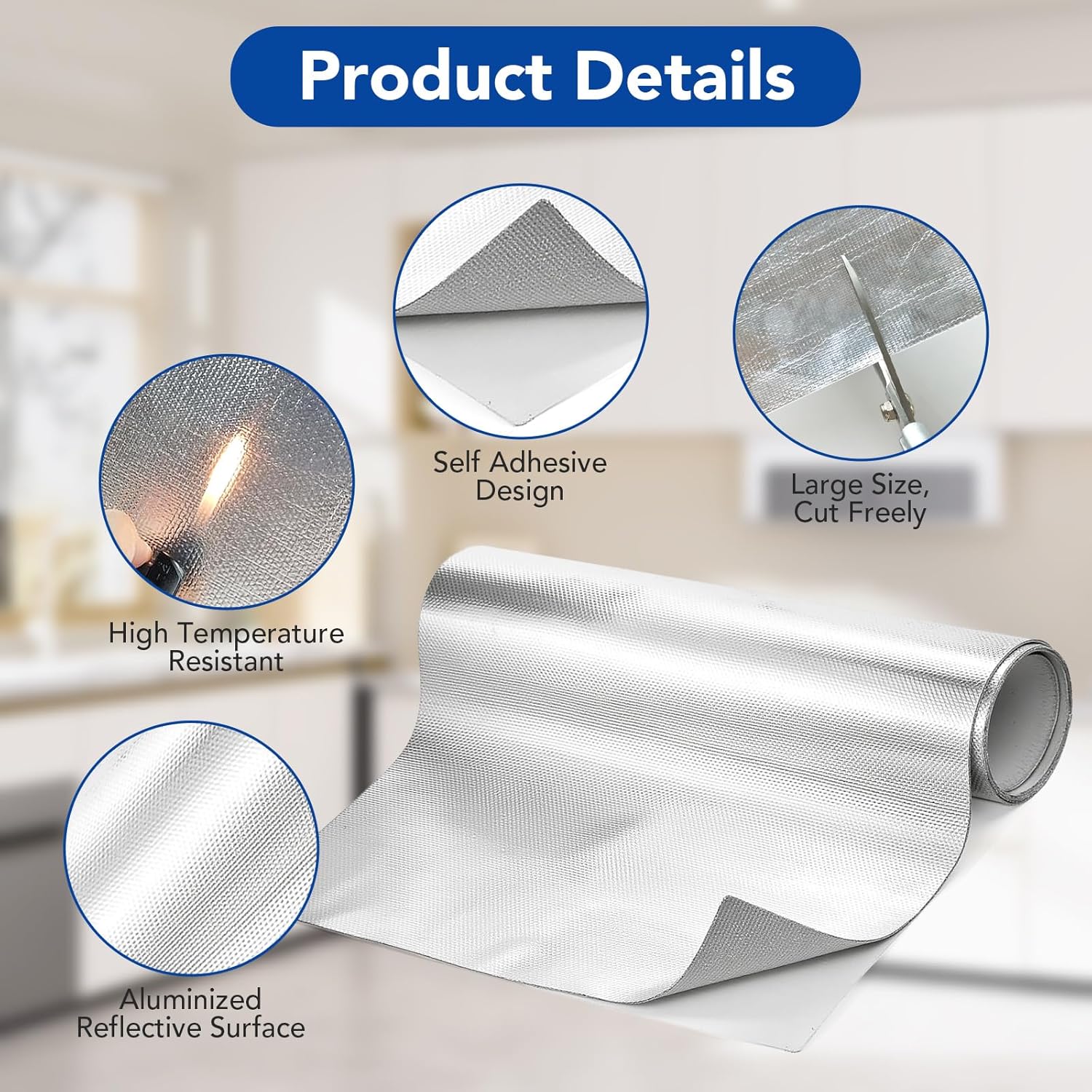 Aluminisierte Hitzeschutzmatte, 60 x 300 cm, Hitzeschutzfolie, selbstklebende Rückseite, Isolierfolie, Heizung, selbstklebende Rückseite, Aluminium-Glasfaserplatte für Schlauch und automatische Verwendung – Bild 3