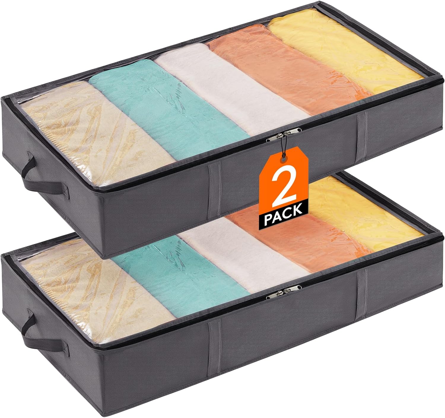 Lifewit Unterbett-Aufbewahrungsbox, Unterbett-Aufbewahrungstasche, faltbare Kleideraufbewahrungstasche mit Deckel für Bettdecken, Kleidung, Unterbett-Kleiderschrank, grau, 65 l, 2 Stück