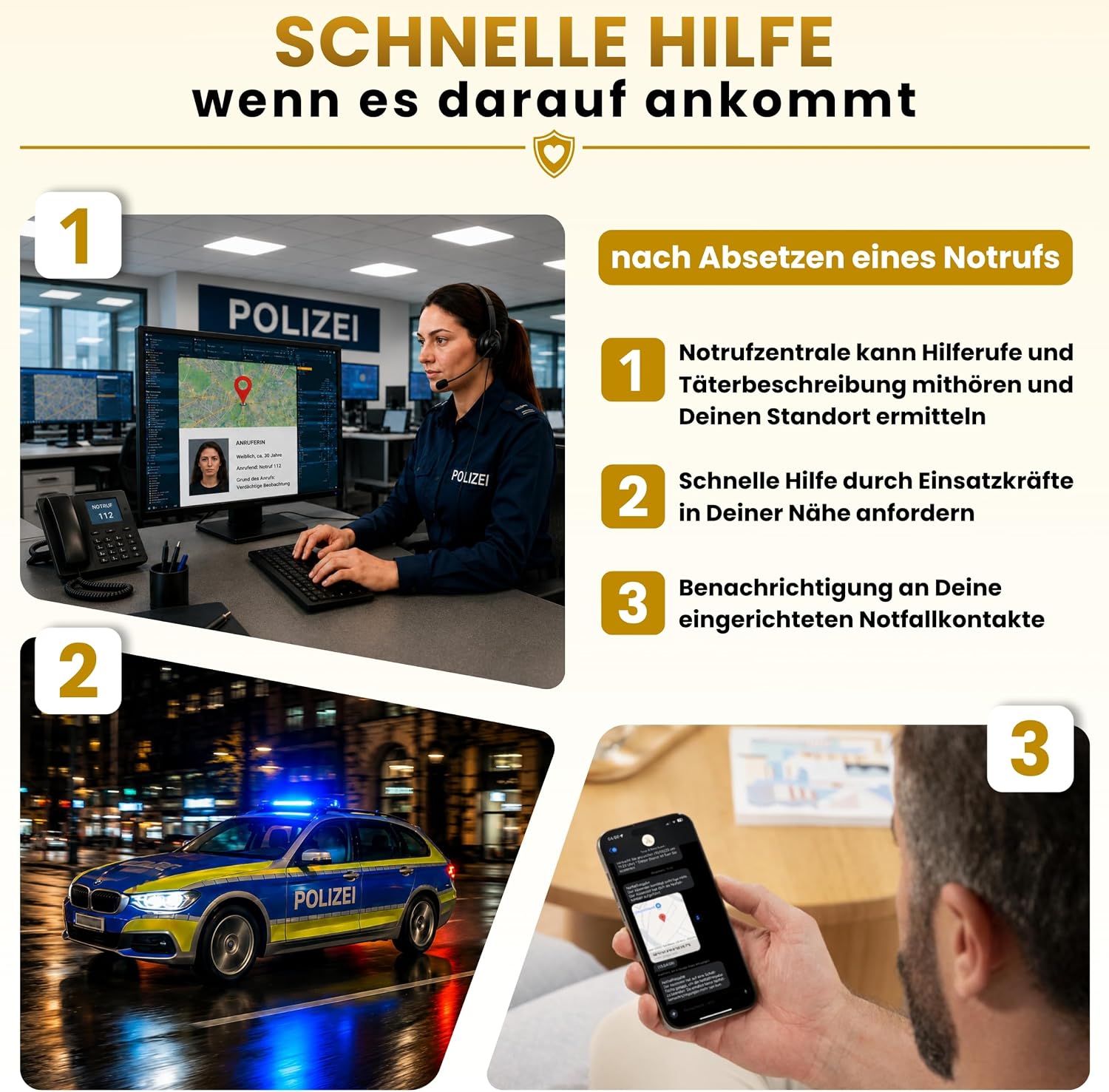 Bella Guard Taschenalarm – SOS-Notruffunktion über Bluetooth, Sirene 130 dB lautes LED-Blitzlicht, wiederaufladbarer Akku, Alarm für Frauen unterwegs zum Selbstschutz (schwarz) – Bild 5