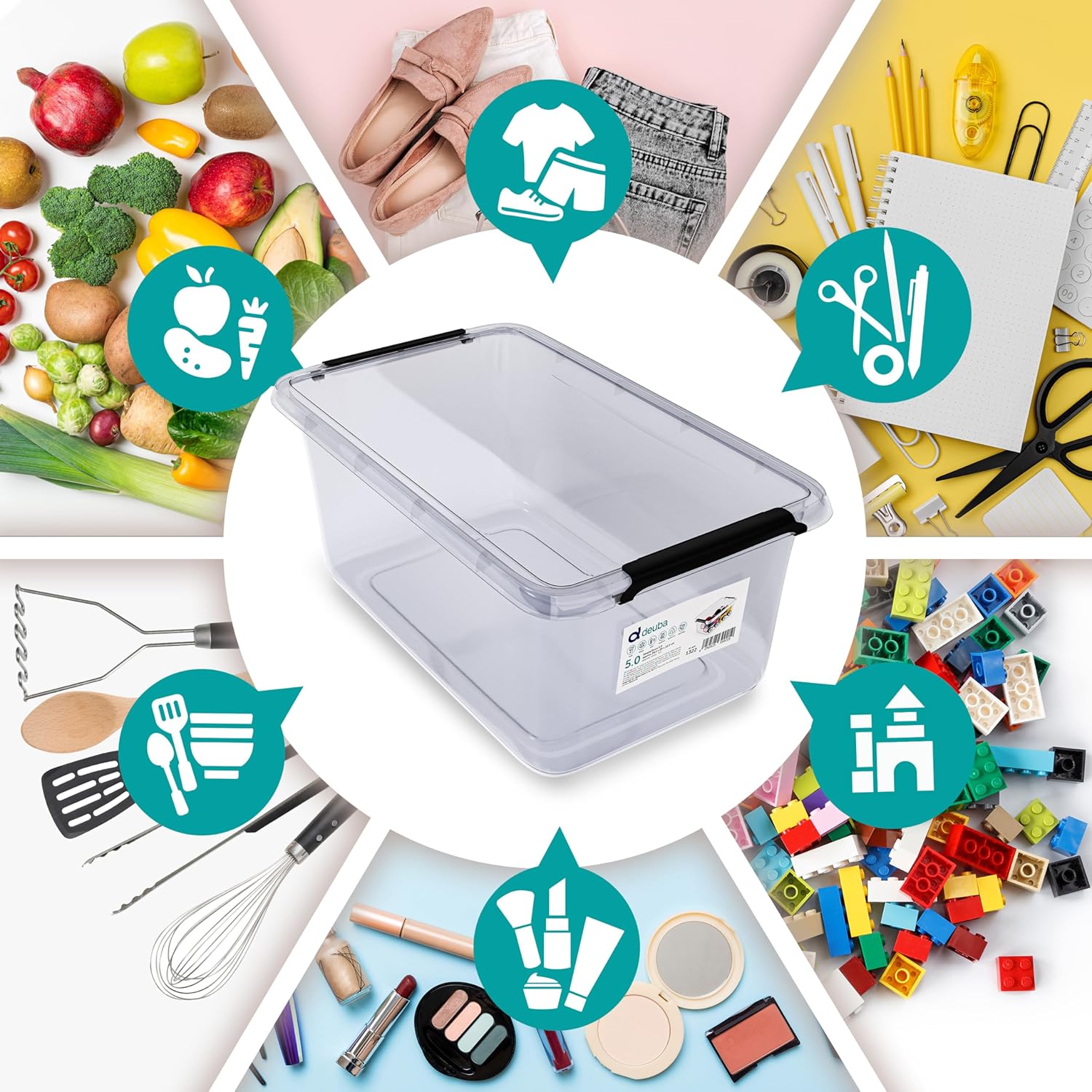 Deuba 6 x Aufbewahrungsbox mit Deckel, 5 L Box, Kunststoffboxen, lebensmittelecht, BPA-frei, klein, Klickverschluss, transparent, stapelbar, Küche, Schlafzimmer – Bild 6