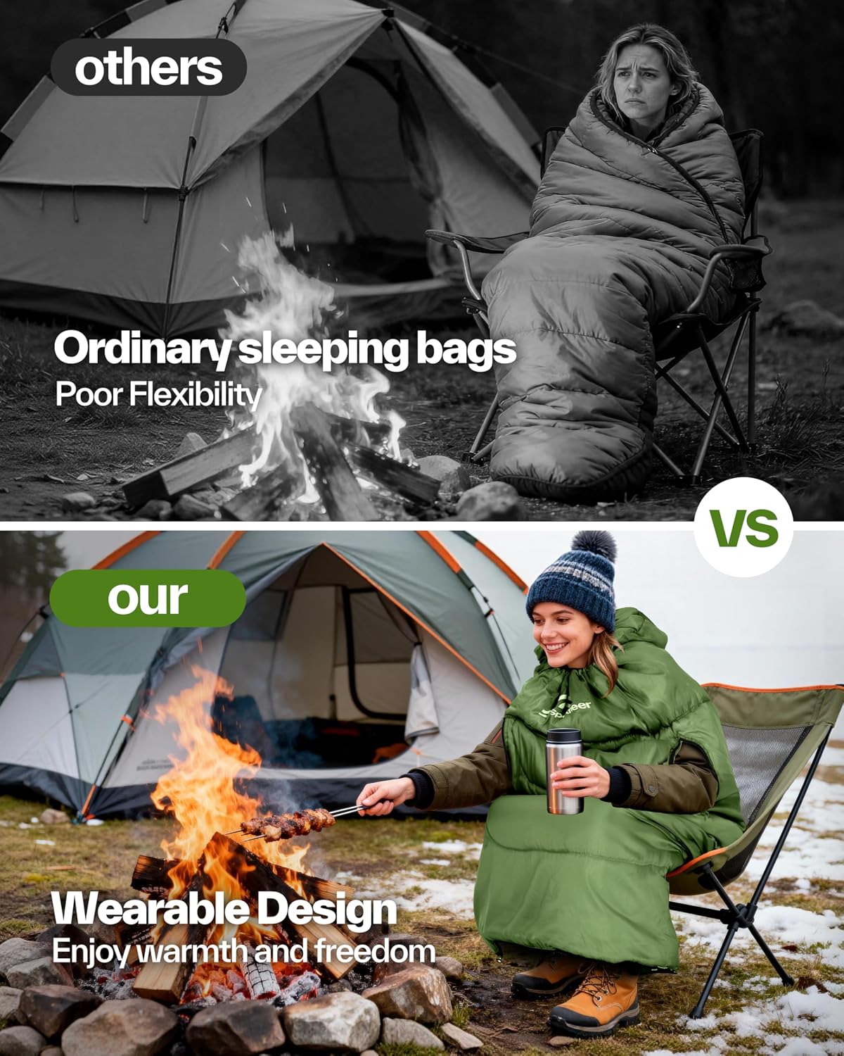 Sportneer Outdoor-Schlafsack, 3–4 Jahreszeiten, für Erwachsene, warmer Schlafsack für Camping, Reisen und Outdoor-Aktivitäten – Bild 3