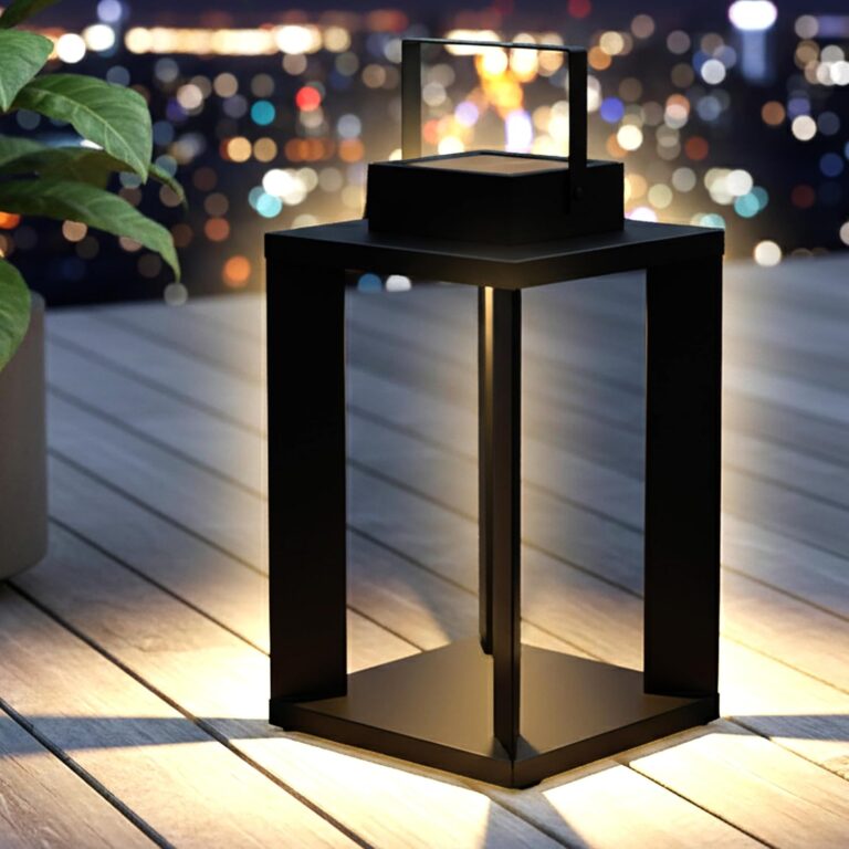 Solarlaterne aus Metall, schwarz, 25 LEDs, warmweiß – 45 x 22 cm – Gartenleuchte, solarbetrieben, hochwertig, massiv – Solarlampe, Gartendekoration, Beleuchtung, Lampe, Hängelampe für Garten, Terrasse, Balkon