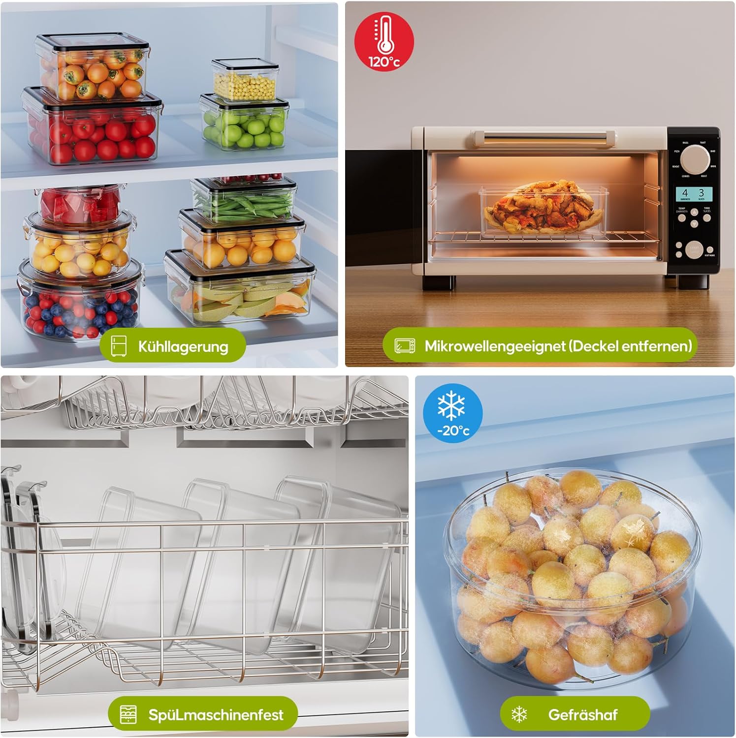 Wwtop 42 Frischhaltedosen mit Deckel, Vorratsdosen-Set (21 Behälter + 21 Deckel), Meal-Prep-Boxen, auslaufsichere Aufbewahrungsbox mit Deckel, Küche für Mikrowelle, Kühlschrank, BPA-frei – Bild 4