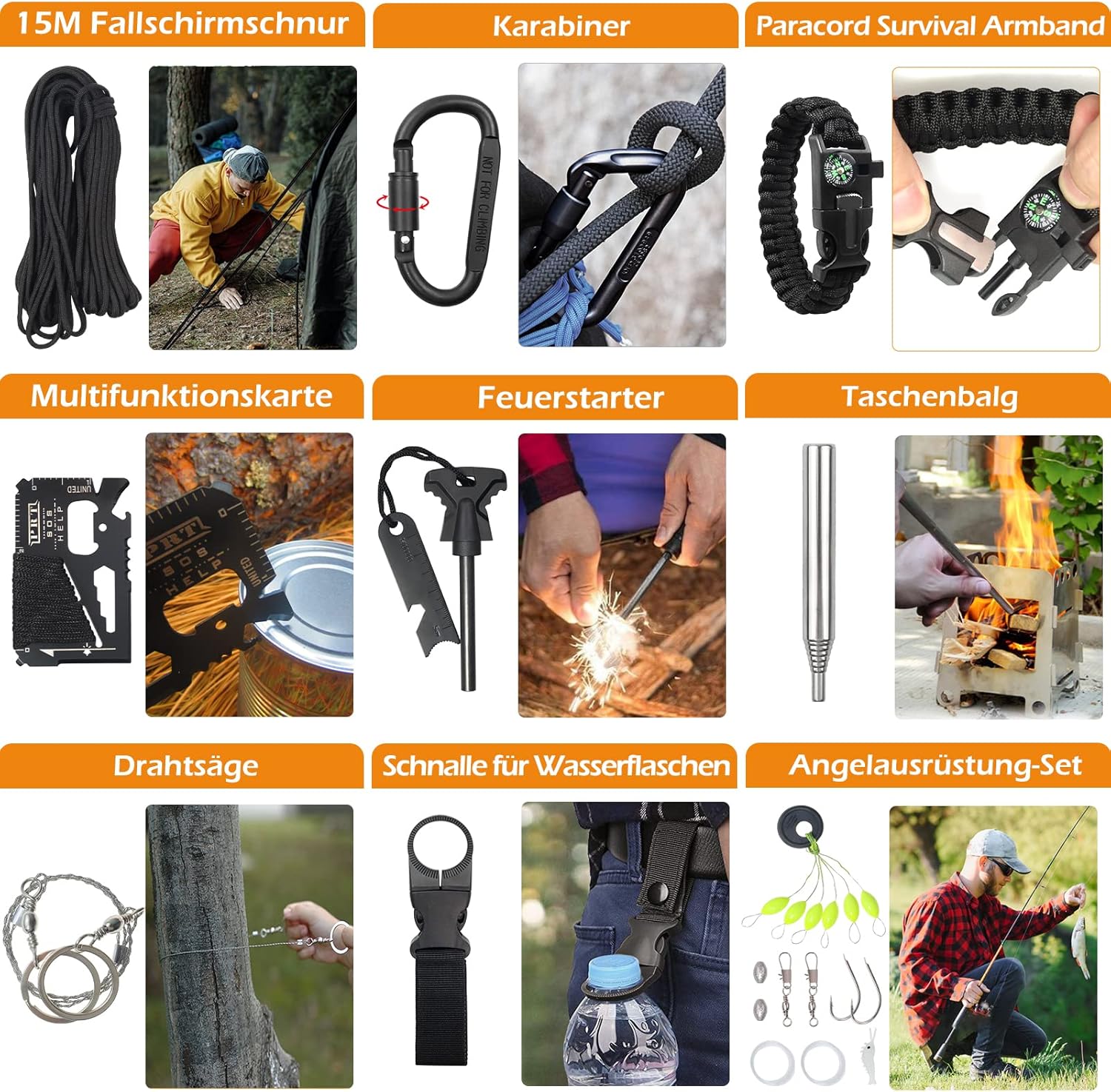 WayinTop Outdoor-Notfall-Überlebensset mit Erste-Hilfe-Set, Überlebensausrüstung mit Multi-Tool-Axt, Klappschaufel, Rettungsdecken-Kompass, Geschenke für Männer, Camping, Abenteuer, Wandern im Freien – Bild 7