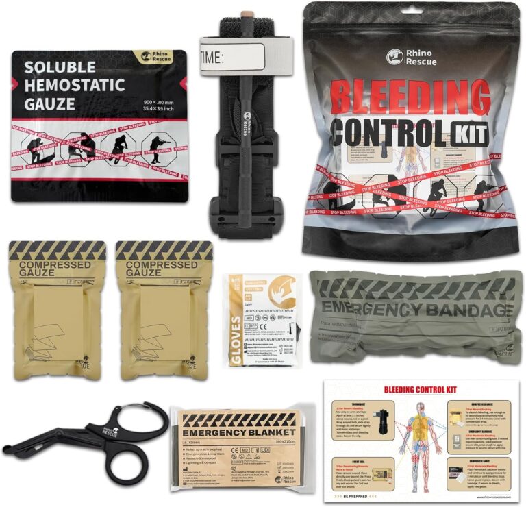 RHINO RESCUE individuelles Blutungskontrollset, IFAK-Trauma-Set, militärisches Erste-Hilfe-Nachfüllset mit Tourniquet, blutstillender Gaze, 6-Zoll-israelischer Verband, 2 komprimierte Gaze