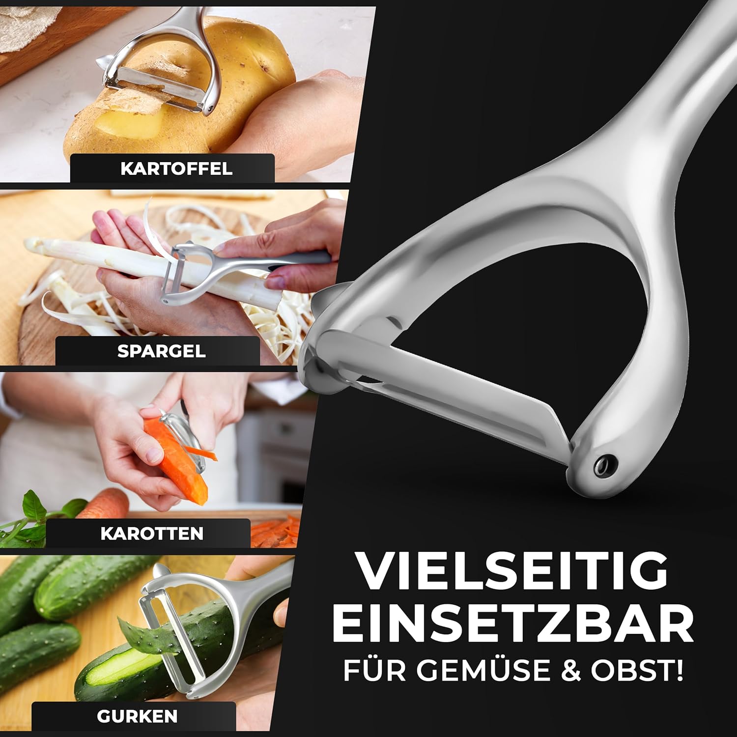VALUXE Schäler mit scharfer Edelstahlklinge und rutschfestem Griff – professioneller Y-Schäler für präzises Schälen – Kartoffelschäler, Gemüseschäler, Spargelschäler, Universalschäler – Bild 4