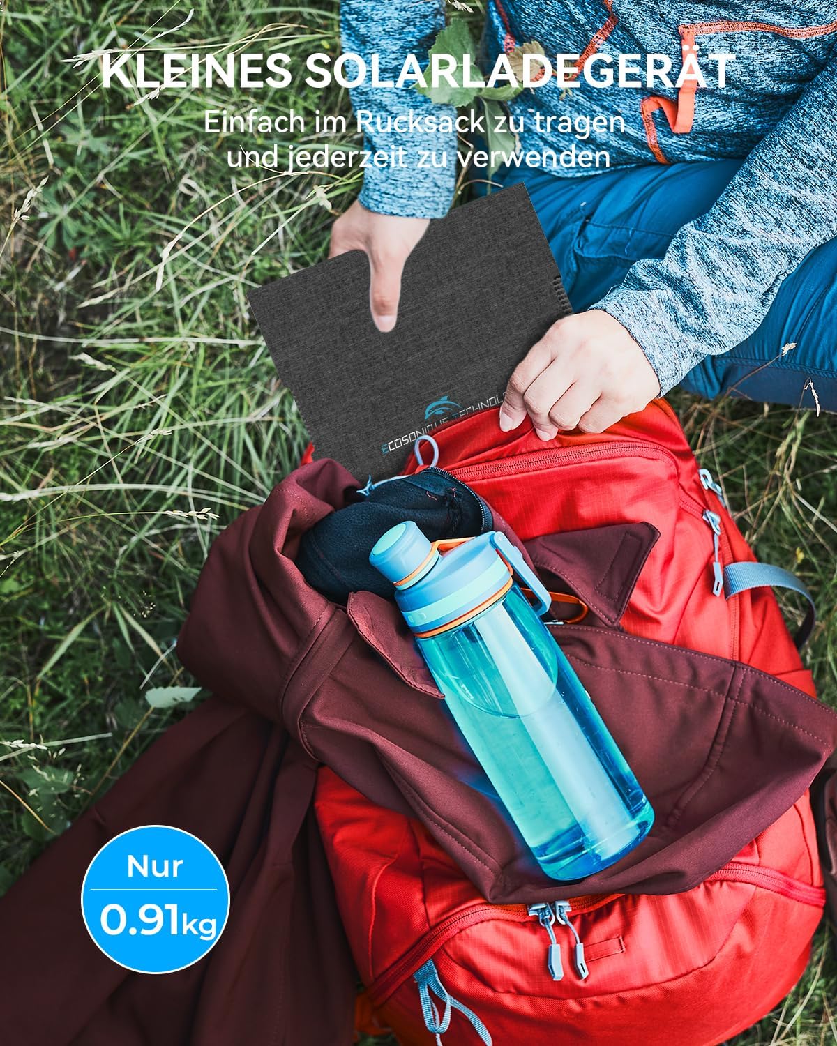 Solarpanel faltbar 30 W Solar-Handy-Ladegerät mit USB-A USB-C wasserdicht | Solarpanel USB C für Camping, Wandern, Rucksackreisen, Solar-Handy-Ladegerät, kompatibel mit iPhone, Samsung, LG, Google – Bild 3