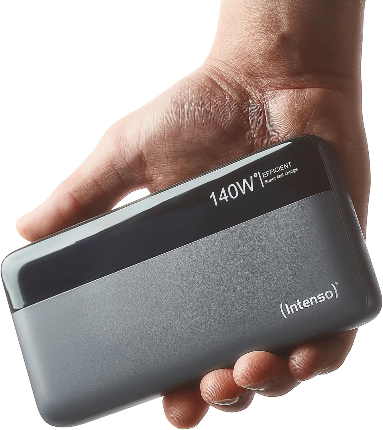 Intenso Powerbank HE25000 140 W Stromversorgung, 25000 mAh externer Akku, Schnellladung für MacBook, iPhone, Samsung Galaxy, iPad – USB-C-Kabel und Tragetasche im Lieferumfang enthalten