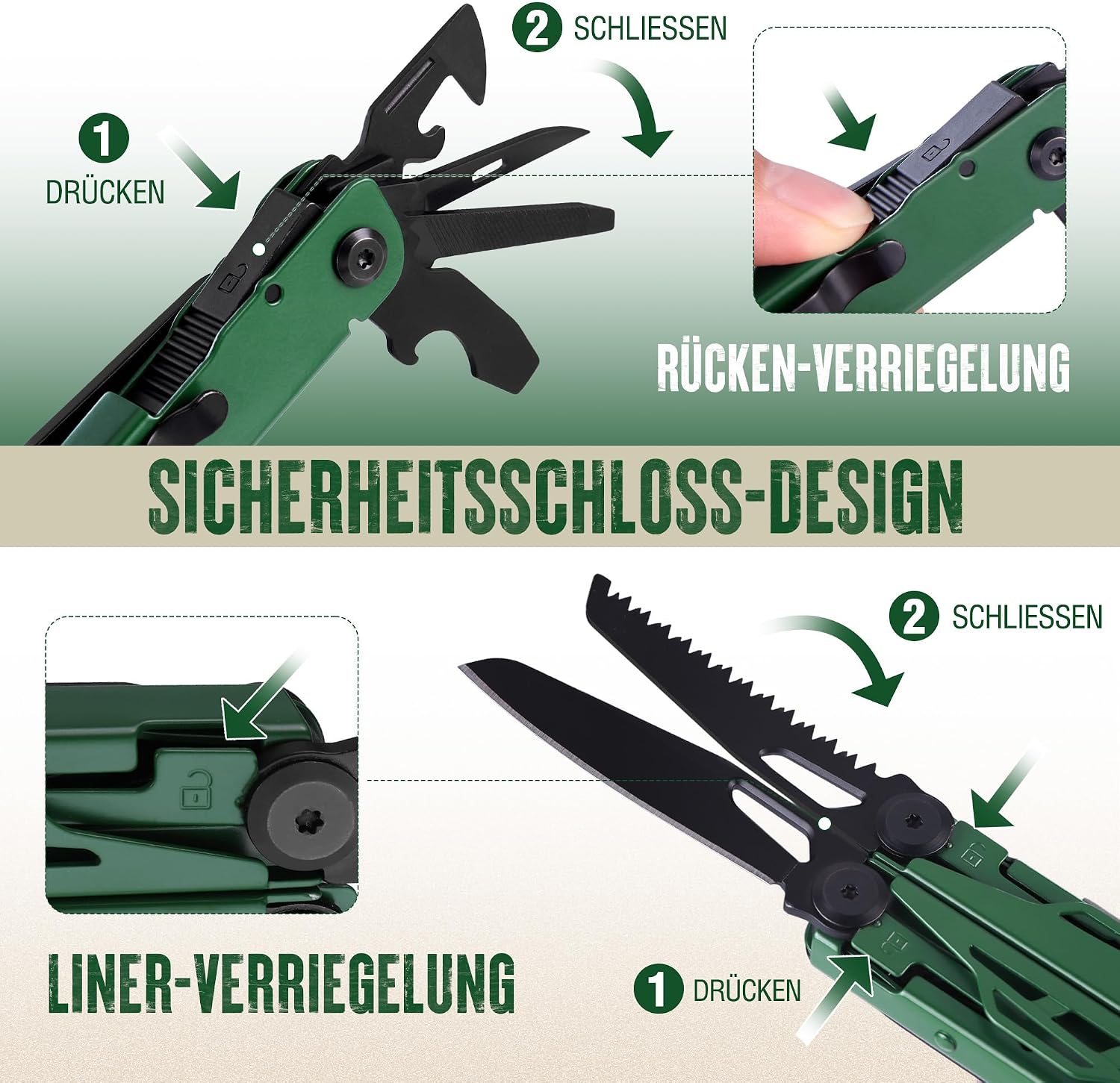 Mossy Oak Multifunktionszange, 27-in-1 Multitool-Werkzeug, faltbares Edelstahl-Multifunktionswerkzeug, Multifunktionszange mit 4 Bits, Messer, zum Wandern, Camping, Reparieren mit Tragetasche, Grün | Inklusive Messer, Feueranzünder, Pfeife, Flaschenöffner und Schraubenzieher für Camping, Wandern und Outdoor-Abenteuer – Bild 8