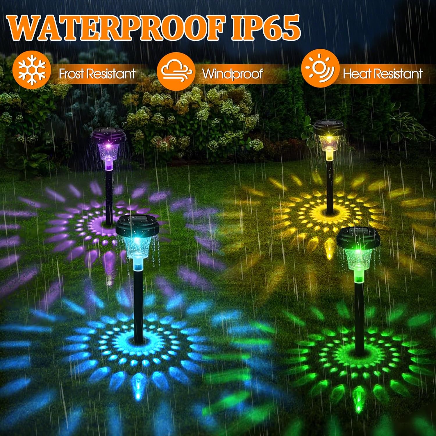 Akynite 8er-Pack Solarleuchten für den Garten im Freien, RGB-Farbwechsel und Warmweiß, IP65 wasserdichte Solarleuchten, automatisches Ein-/Ausschalten, LED-Gartenlampe, Solar-Wegeleuchten für die Gartendekoration im Freien, Hofwege – Bild 5