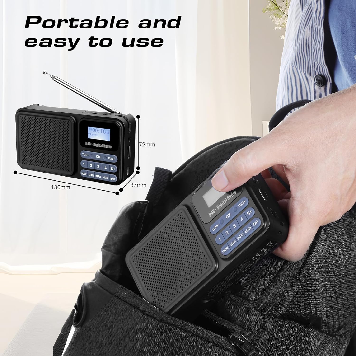 Gallypek Tragbares DAB-Radio, DAB Plus UKW-Radio mit Bluetooth 5.0 und 80 Voreinstellungen, Küchenradio mit Kabel- oder 2200-mAh-Batteriebetrieb, unterstützt Solar- und USB-Aufladung, USB-Flash-Laufwerk/TF/AUX-Verbindung – Bild 4