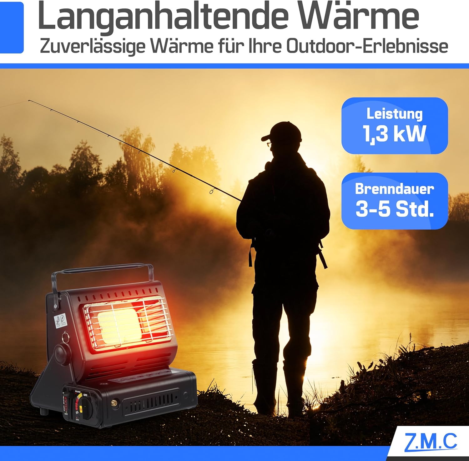 ZMC 2-in-1 tragbarer Keramik-Gasheizer und Gaskocher 1,3 kW mit LPG-Anschluss + 8 Gaskartuschen, Campingkocher mit Piezo-Zündung, Camping-Heizung, Gasheizung für drinnen, draußen, Camping, Wohnwagen – Bild 8