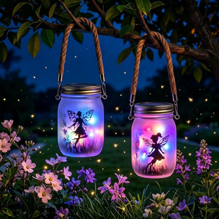 2 Stück hängende Solar-Laternenleuchten für den Außenbereich, Schmetterlingsfee im Einmachglas, IP65 wasserdichte Solar-Gartenleuchten für den Außenbereich, LED-Solarlampe für Garten, Terrasse, Balkon, Dekoration, Außenbereich