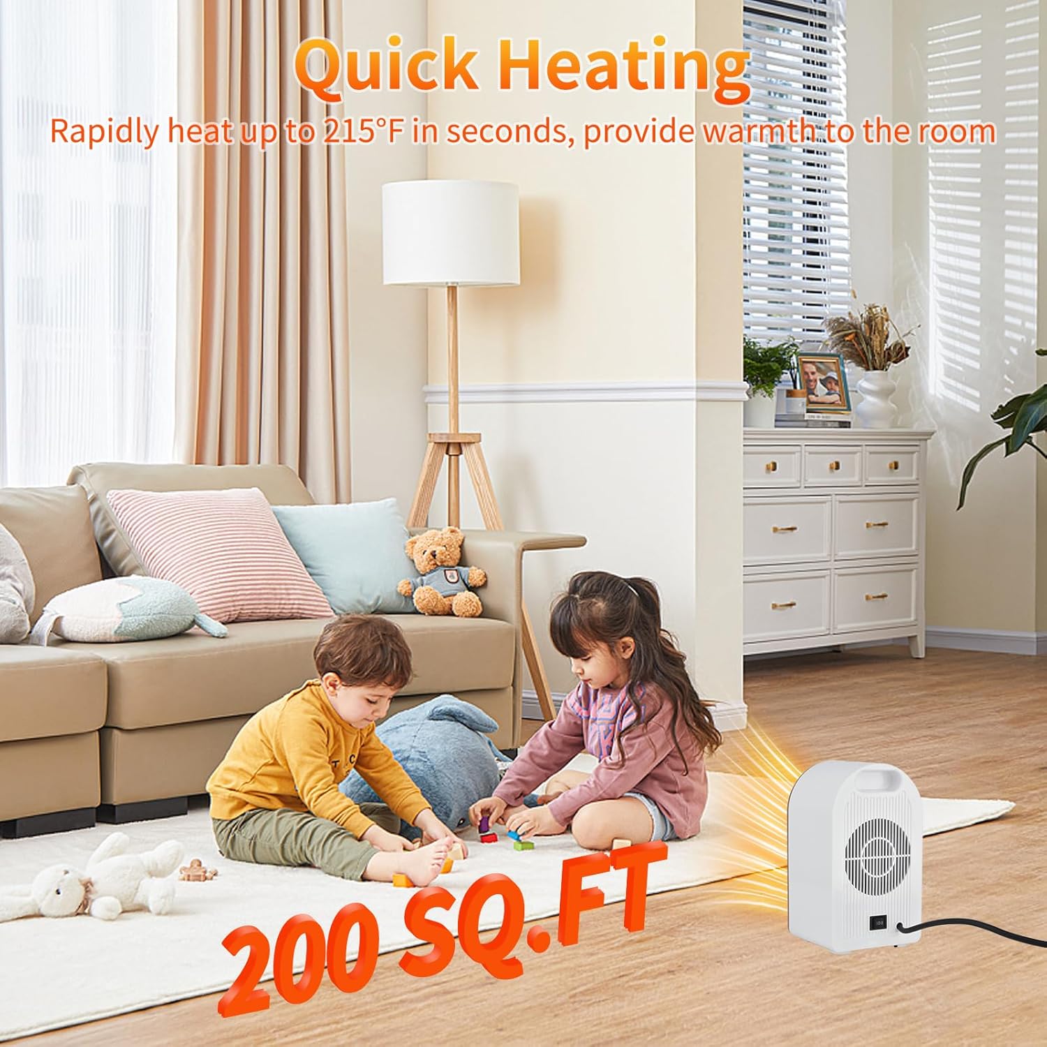 Heizlüfter, klein, energiesparend, Mini-PTC-Keramik-Elektroheizung, leise, mobile Heizung, Steckdose 1200 W/800 W & Überhitzungsschutz, Heizgebläse, Tischheizung, tragbar – Bild 7