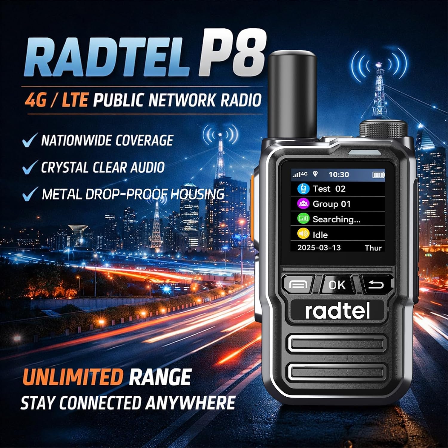 Radtel P8 PoC-Radio (Push-to-Talk über Mobilfunk), Handfunkgeräte mit unbegrenzter Reichweite für das ganze Land, Zwei-Wege-Radios, GXIN-Amateurfunk (2er-Pack mit 2 SIM-Karten) – Bild 9