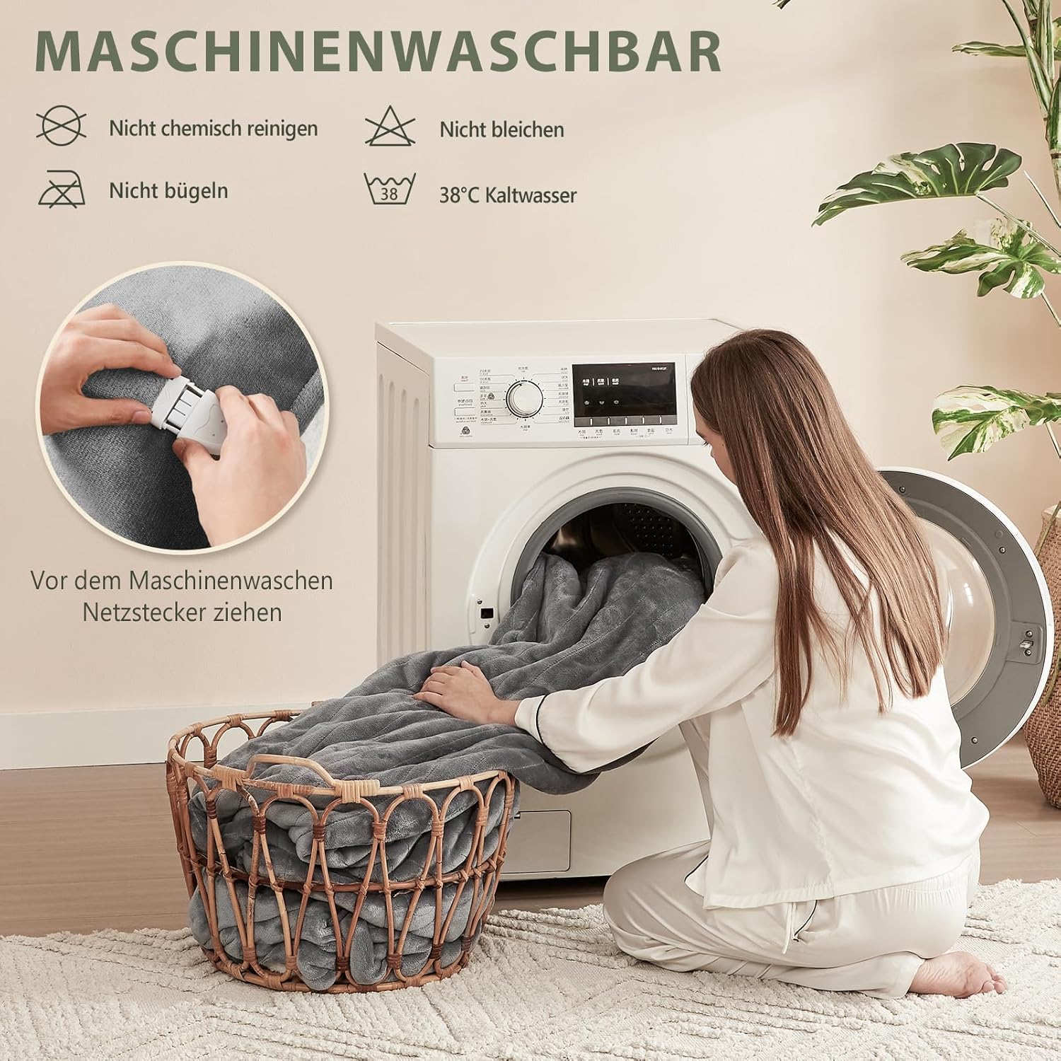 L'AGRATY Heizdecke, 180 x 130 cm, Wärme-Heizdecke mit automatischer Abschaltung, 6 Heizstufen, 10-Stunden-Timer, elektrische Heizdecke mit Überhitzungsschutz, maschinenwaschbar (grau) – Bild 7