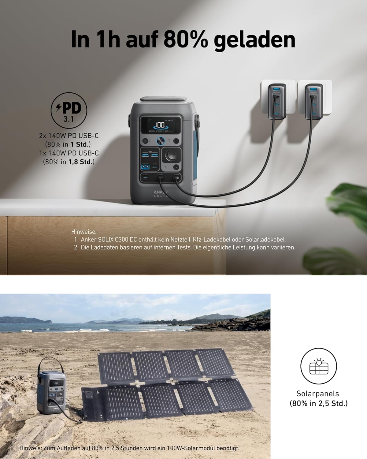 Anker SOLIX C300 DC Power Bank Kraftwerk, 288 Wh Akku für mehrere Geräte, LiFePO4 Akku, 300 W Solargenerator, für Camping, Outdoor, Reisen, Notfälle (Netzteil nicht im Lieferumfang enthalten) – Bild 6