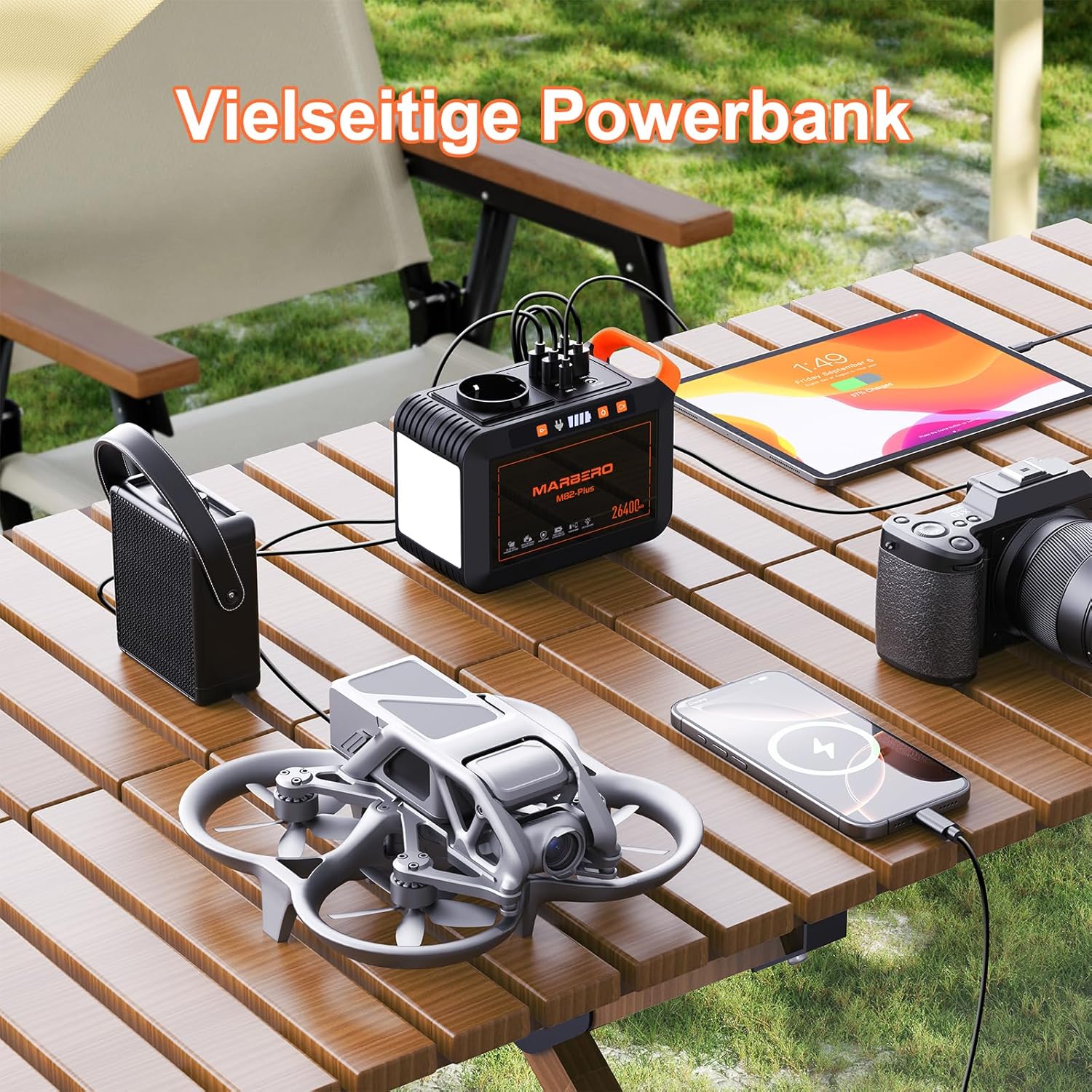 MARBERO Tragbare Power Station 26400 mAh 98 Wh Hochwertiger Lithium-Ionen-Akku Schnellladegerät 120 W Peak Solargenerator mit AC/DC / USB-Ausgängen für Reisen Camping Wohnmobil Notstromversorgung zu Hause – Bild 2