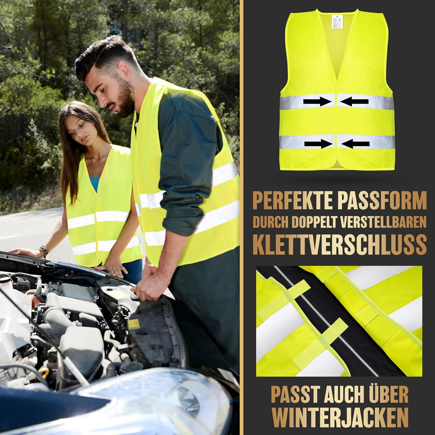 HELDENWERK Auto-Sicherheitsweste 2er-Set für Erwachsene, europaweit einsetzbar – Reflektierende Sicherheitswesten 2026 – Auto-Sicherheitsweste, Pannenweste, Autoweste – Bild 5