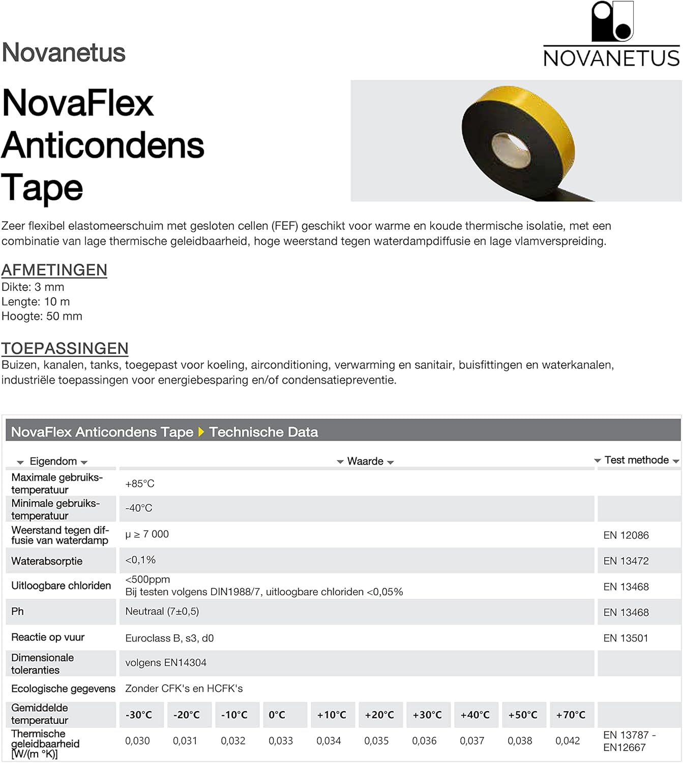 NovaFlex Gummi-Selbstklebeband 3 mm x 50 mm x 10 m, elastisches Band für Heizung, Lüftung und Klimaanlagen, Klebeband, Dichtungsband, Isolierung – Bild 7