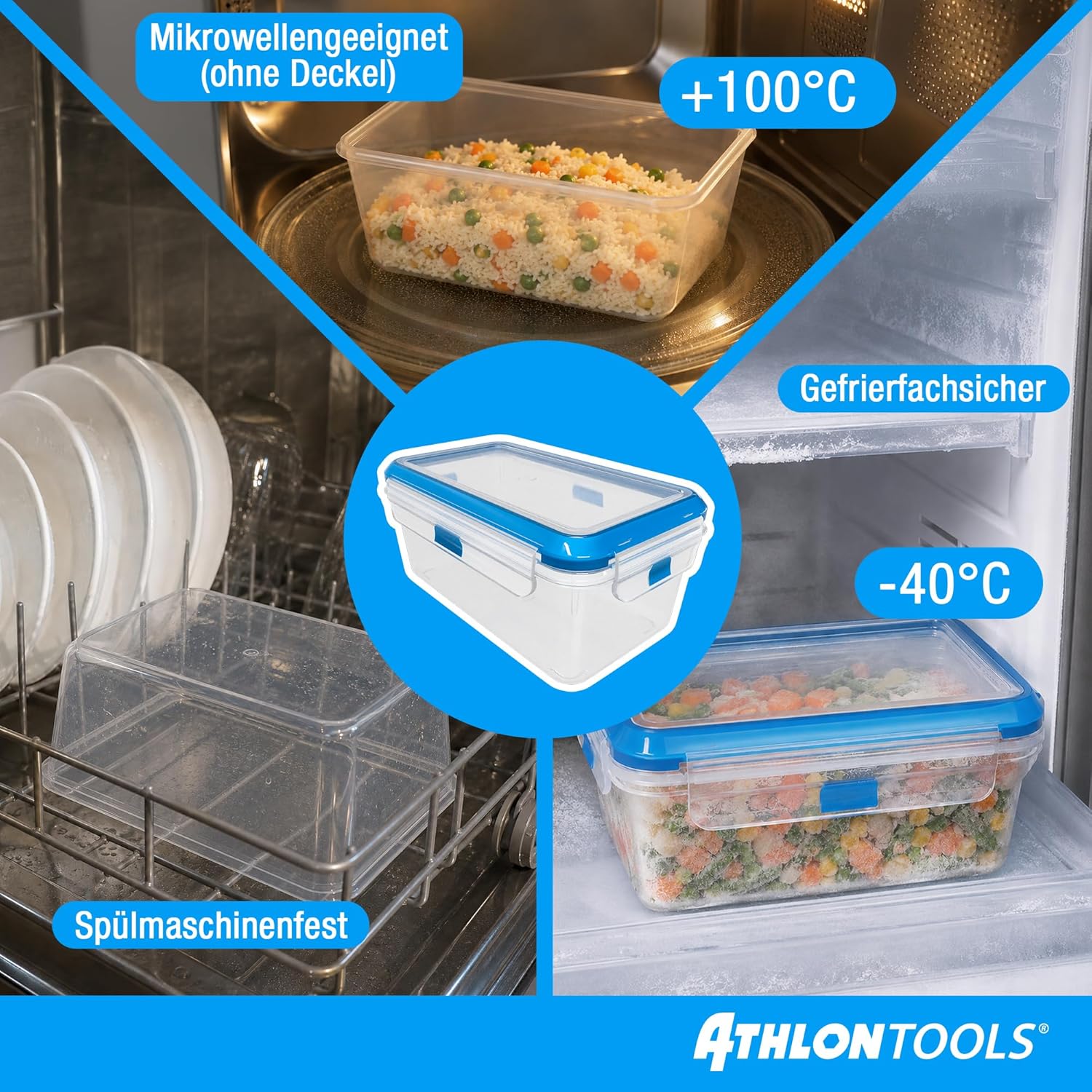 ATHLON TOOLS 2 x 5 L Frischhaltedosen-Set in Gastro-Qualität – 100 % luftdicht und auslaufsicher -40 bis +100 Grad – für alle Lebensmittel – BPA-frei – Vorratsdosen für den Kühlschrank (hergestellt in der EU) – Bild 5