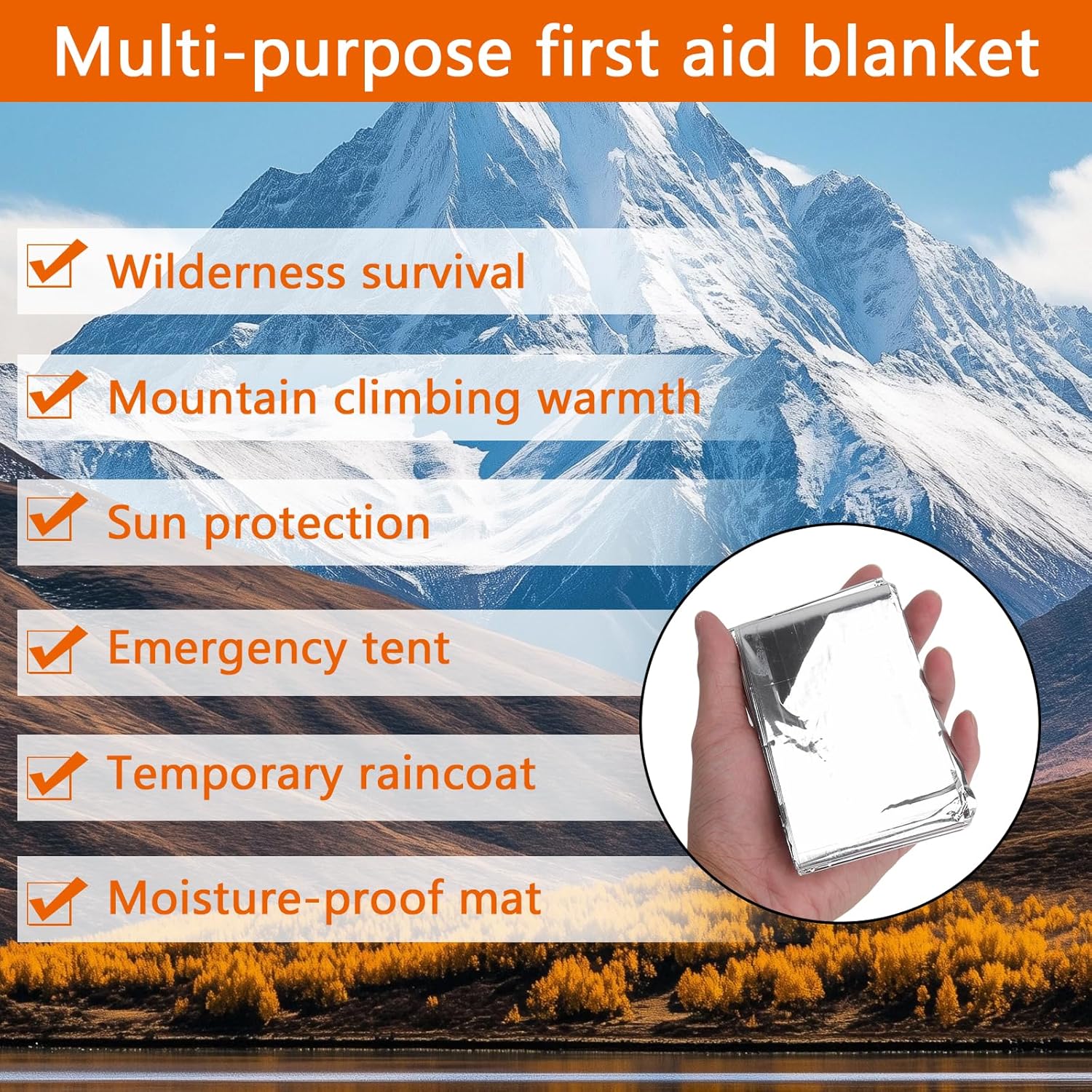 4 Stück Notfallponcho, Regenponcho, Rettungsdecke, Biwaktasche, hält warm und trocken, Notfallausrüstung, geeignet für Wandern, Camping, Wandern und Notfälle (Orange/Grün) – Bild 5