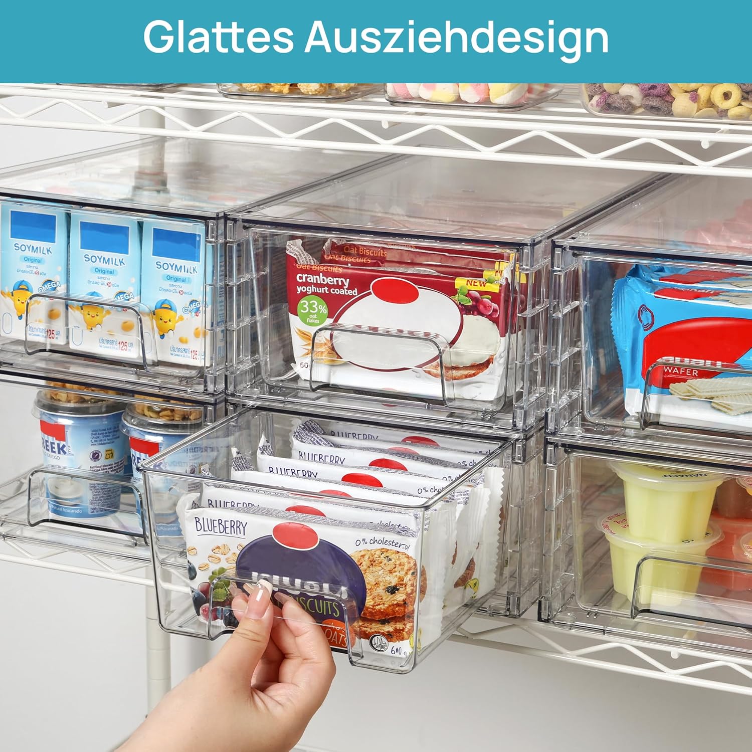 Vtopmart 4 Stück stapelbare Aufbewahrungsschubladen, transparente Acryl-Schubladen-Organizer mit Griffen, Aufbewahrungs-Organizer für Kühlschrank, Badezimmer, Schrank, Speisekammer, Acryl – Bild 5
