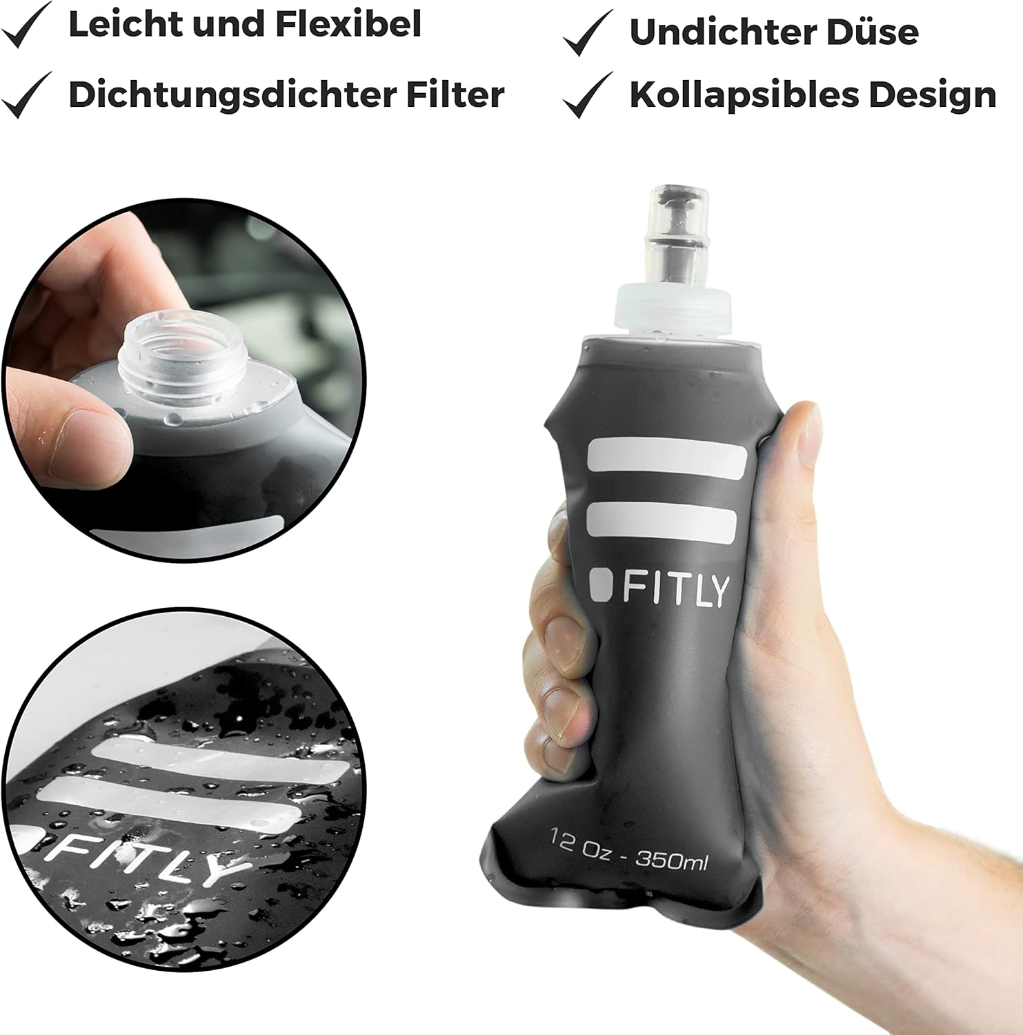 FITLY faltbare Wasserflasche – ideal zum Laufen, Wandern, Radfahren – Laufwasserflasche für Outdoor-Sportarten – Sportflasche zum Wandern – Wasserflasche für Trinkrucksack – Bild 3