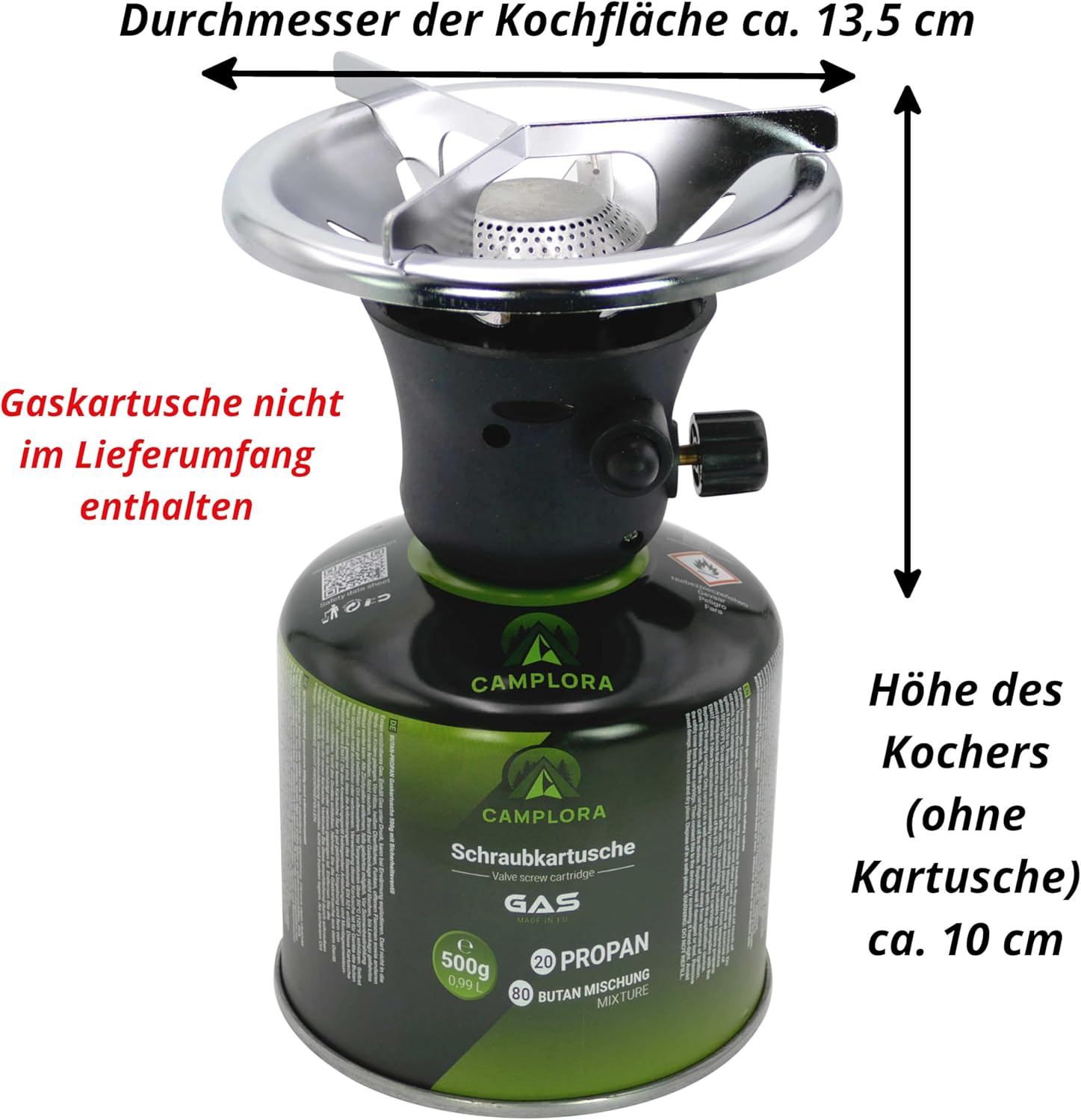 CAMPLORA Campingkocher mit Piezozündung für Schraubkartuschen, Gaskocher, Propangaskocher, Butangaskocher – Bild 3