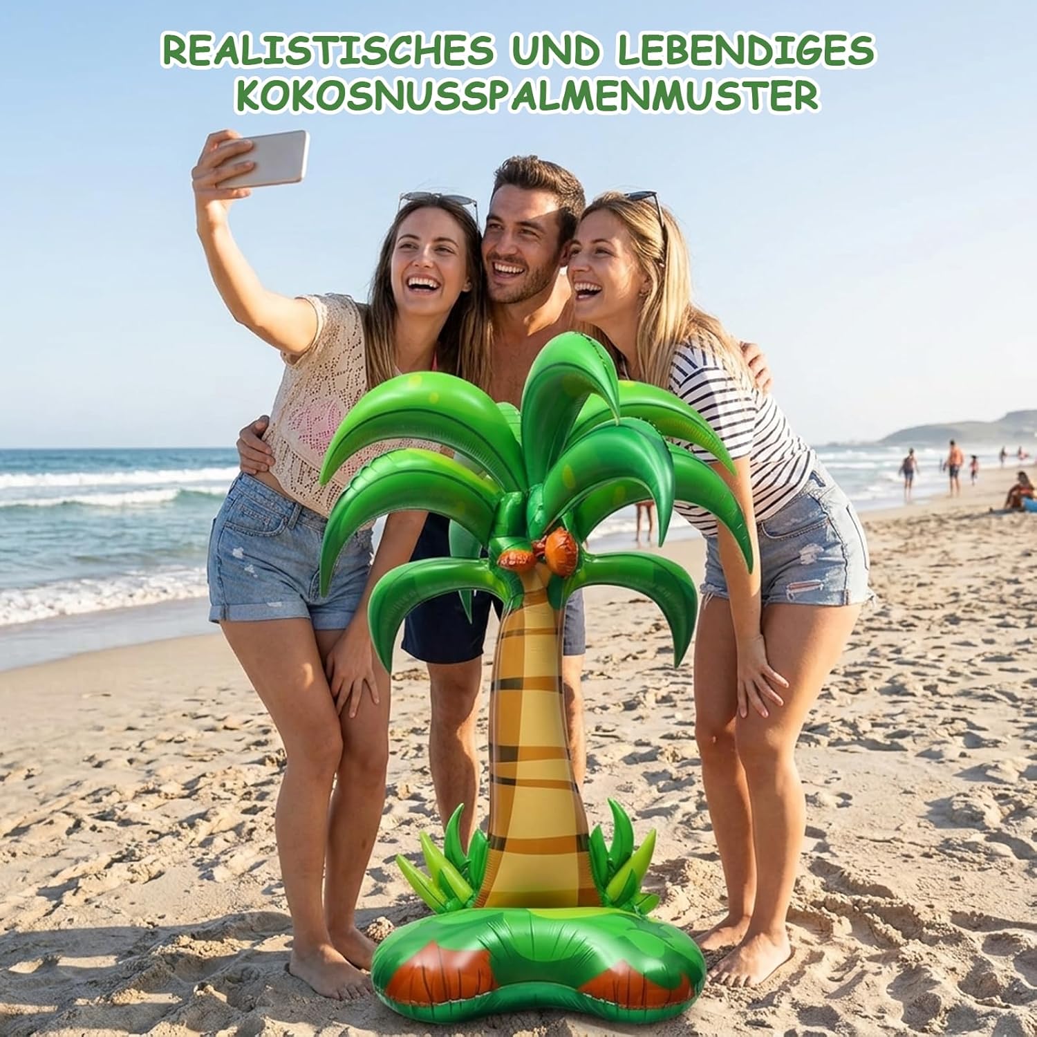2 Stück aufblasbare Palme, hawaiianische Party-Dekoration, 132 x 94 cm, aufblasbarer Palmen-Ballonständer für tropische Strandpartys, Sommerpartys, Poolpartys und Gartenfeiern – Bild 5