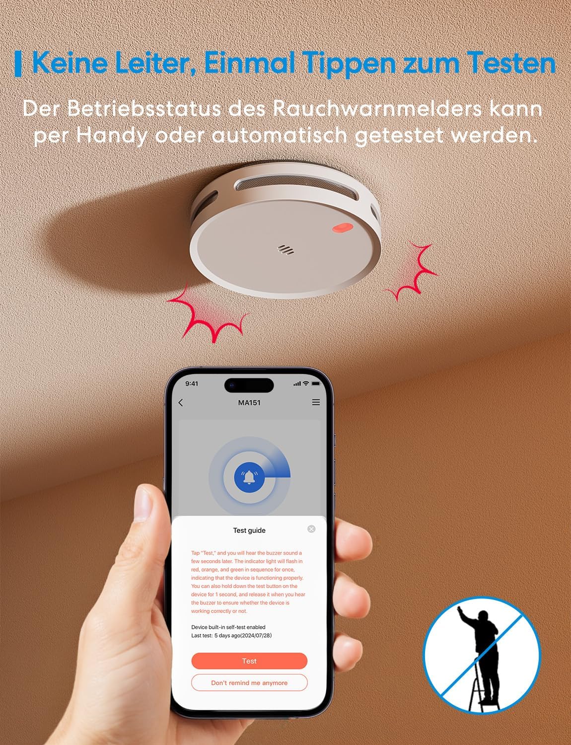 Meross WLAN Rauchmelder vernetzt mit App-Warnmeldung, Smarter Feuermelder mit Dual-Lichtsensor, Feuermelder mit 0,8 mm Insektennetz, 33 mm, Hub erforderlich, 1 Stück – Bild 3