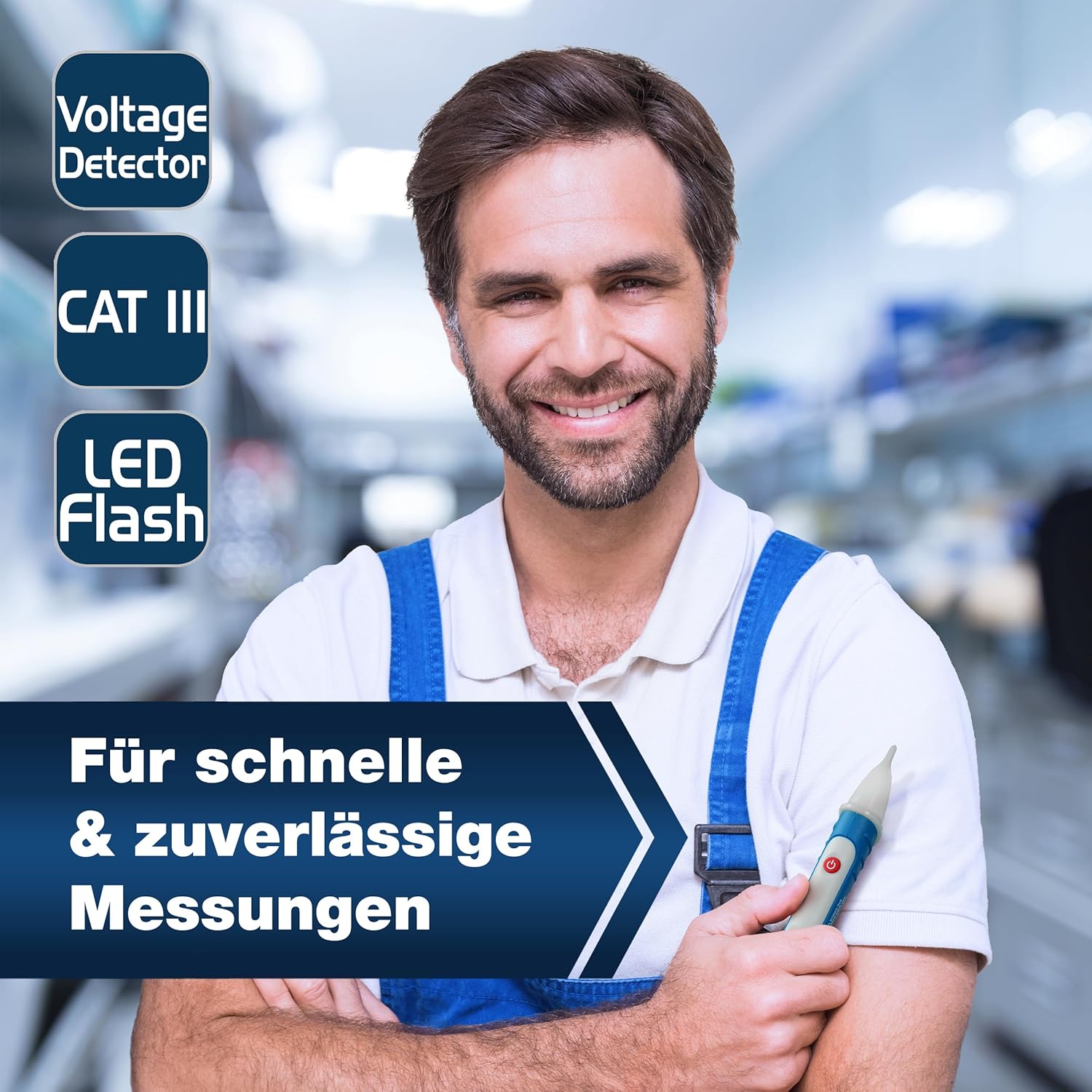 Peak Tech P 1030 – Kontaktloser Wechselspannungsprüfer mit LED-Lampe, 50 – 1000 V AC Arbeitsbereich, berührungsloser Spannungsprüfer, Prüfgerät, Stift-Handmultimeter, akustisches Signal – 157 x 26 mm – Bild 4