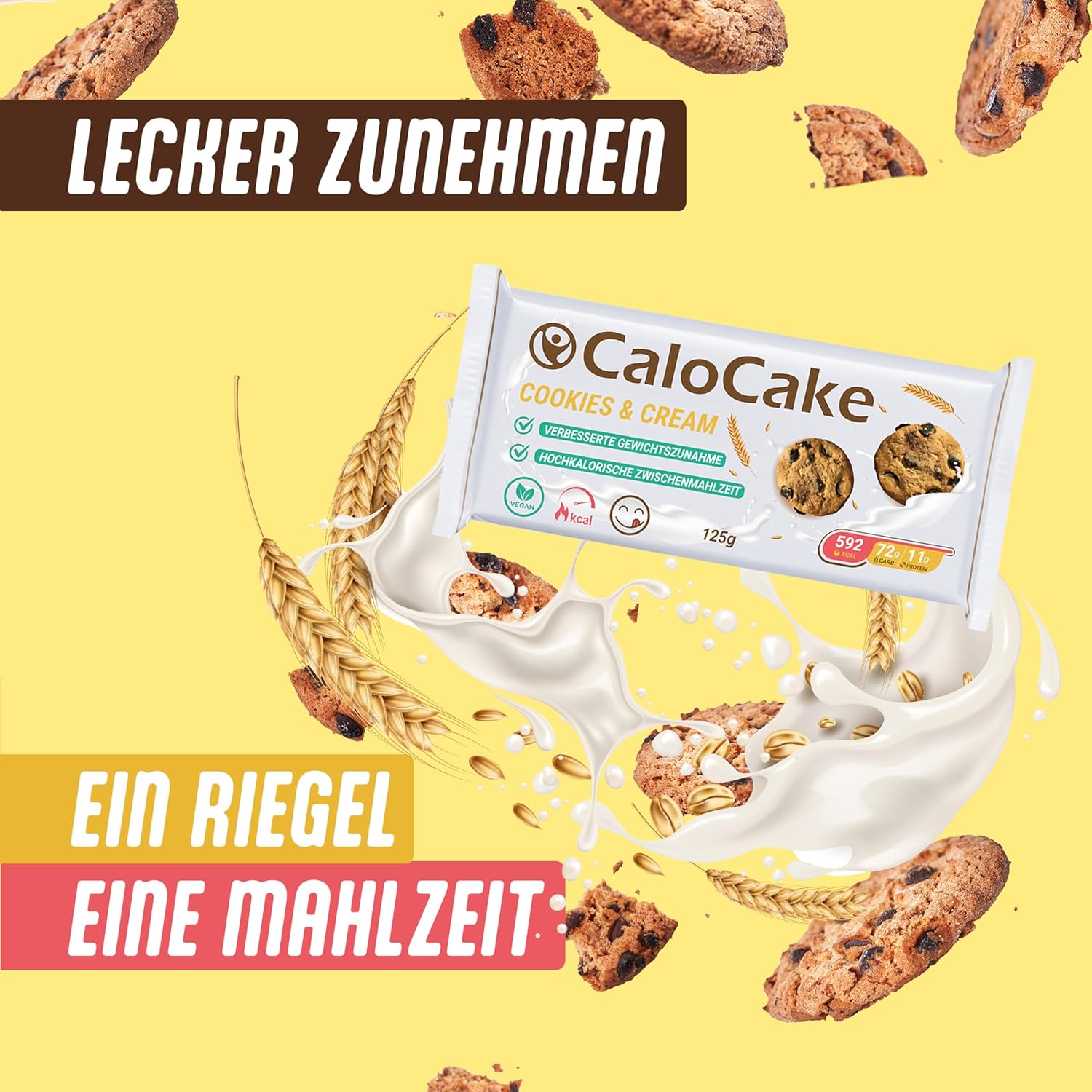 CaloVital Hochkalorisches Lebensmittel zur Gewichtszunahme, Ausdauer- & Energieriegel mit viel Protein & 592 Kalorien, Mahlzeitriegel vegan & laktosefrei, CaloCake von CaloVital 24er Box (Kekse & Sahne) – Bild 2